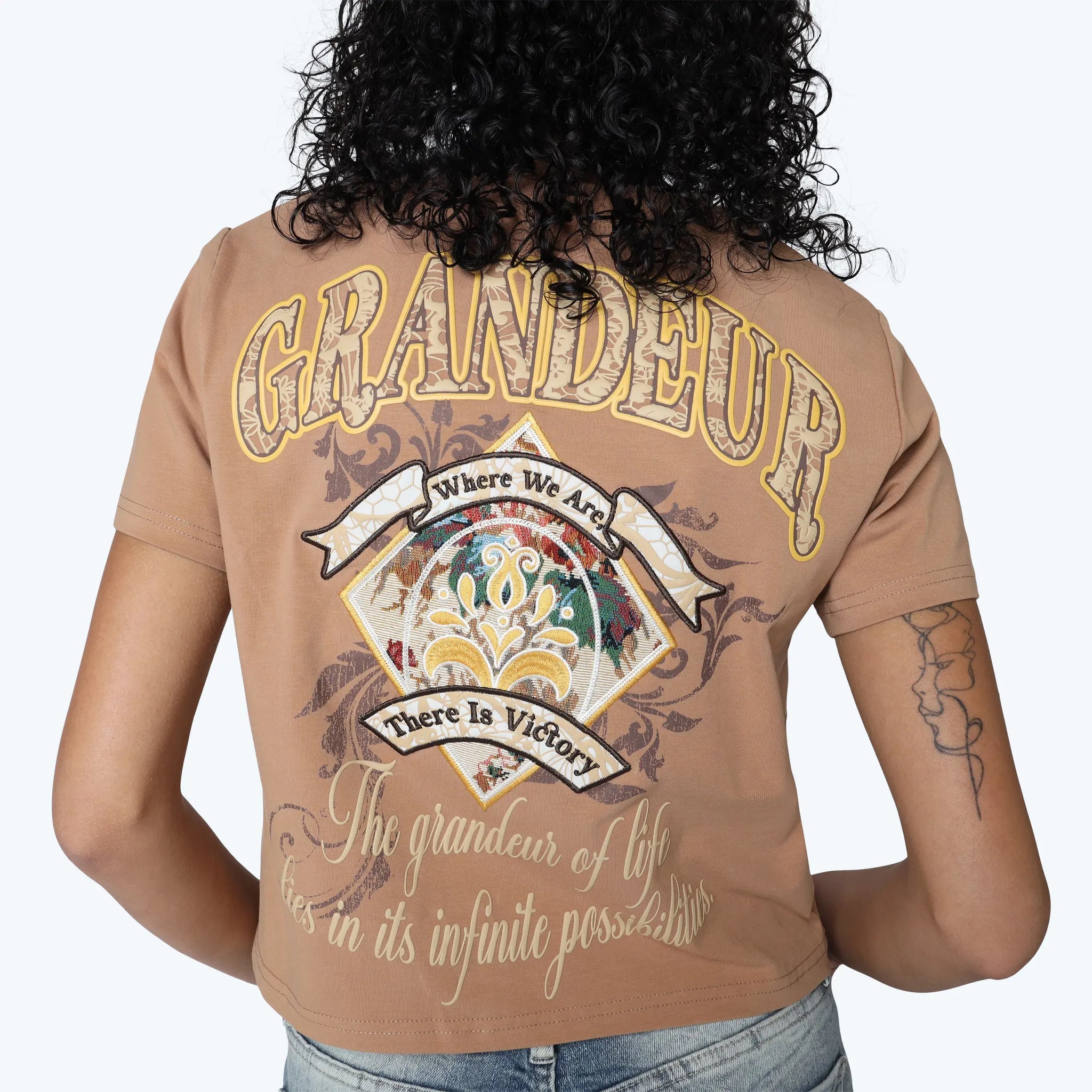 Women's Smoke Rise Cropped Tapestry Patched T-Shirt Burro