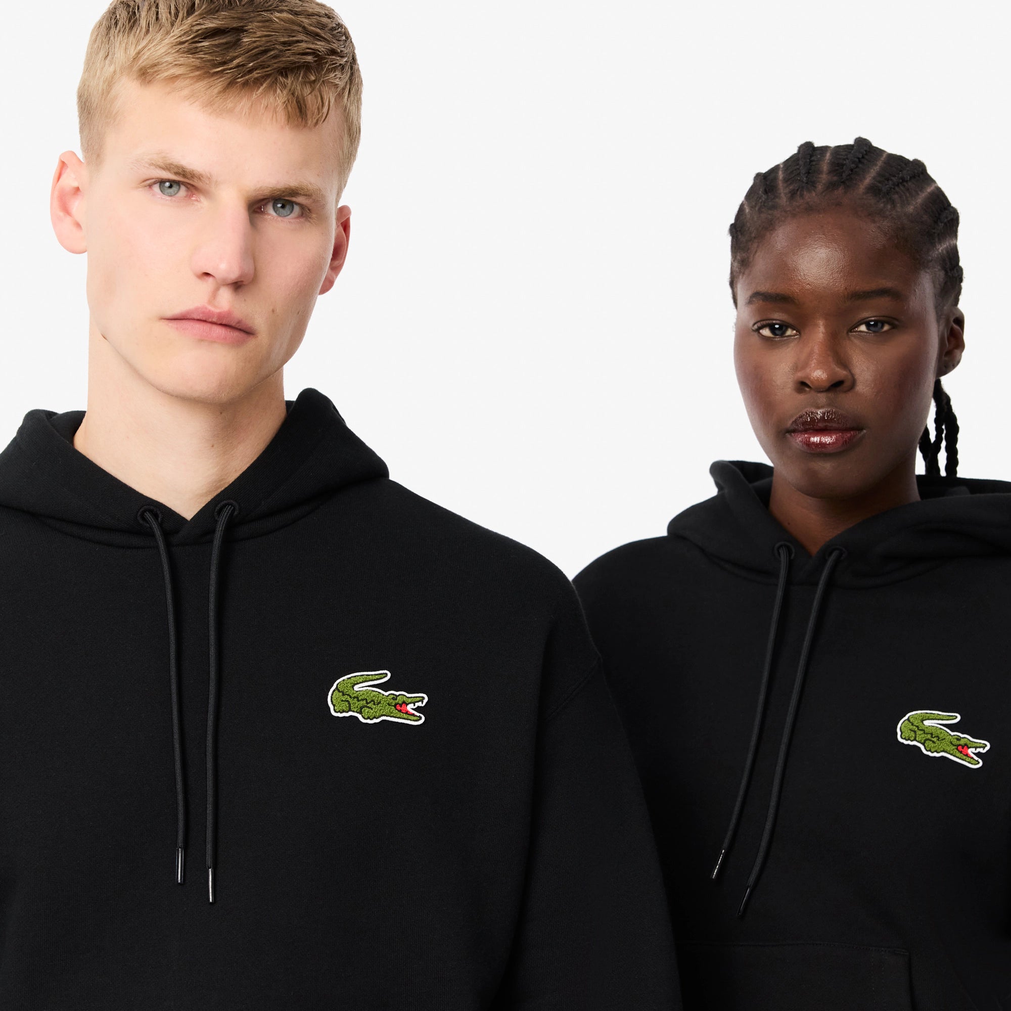 Unisex Lacoste Loose Fit Badge Accent Hoodie Black