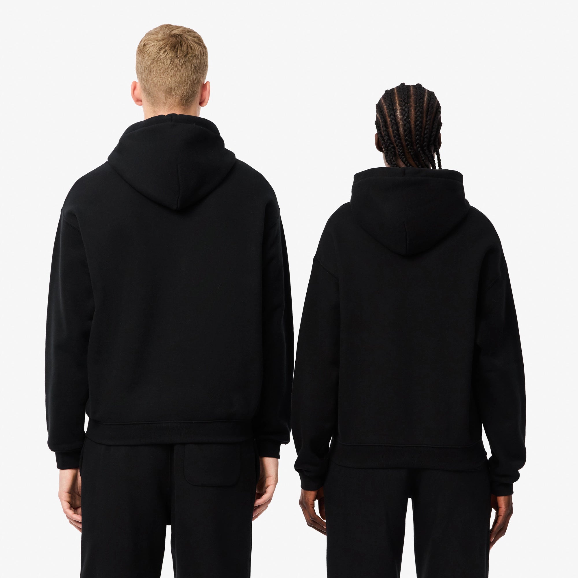 Unisex Lacoste Loose Fit Badge Accent Hoodie Black
