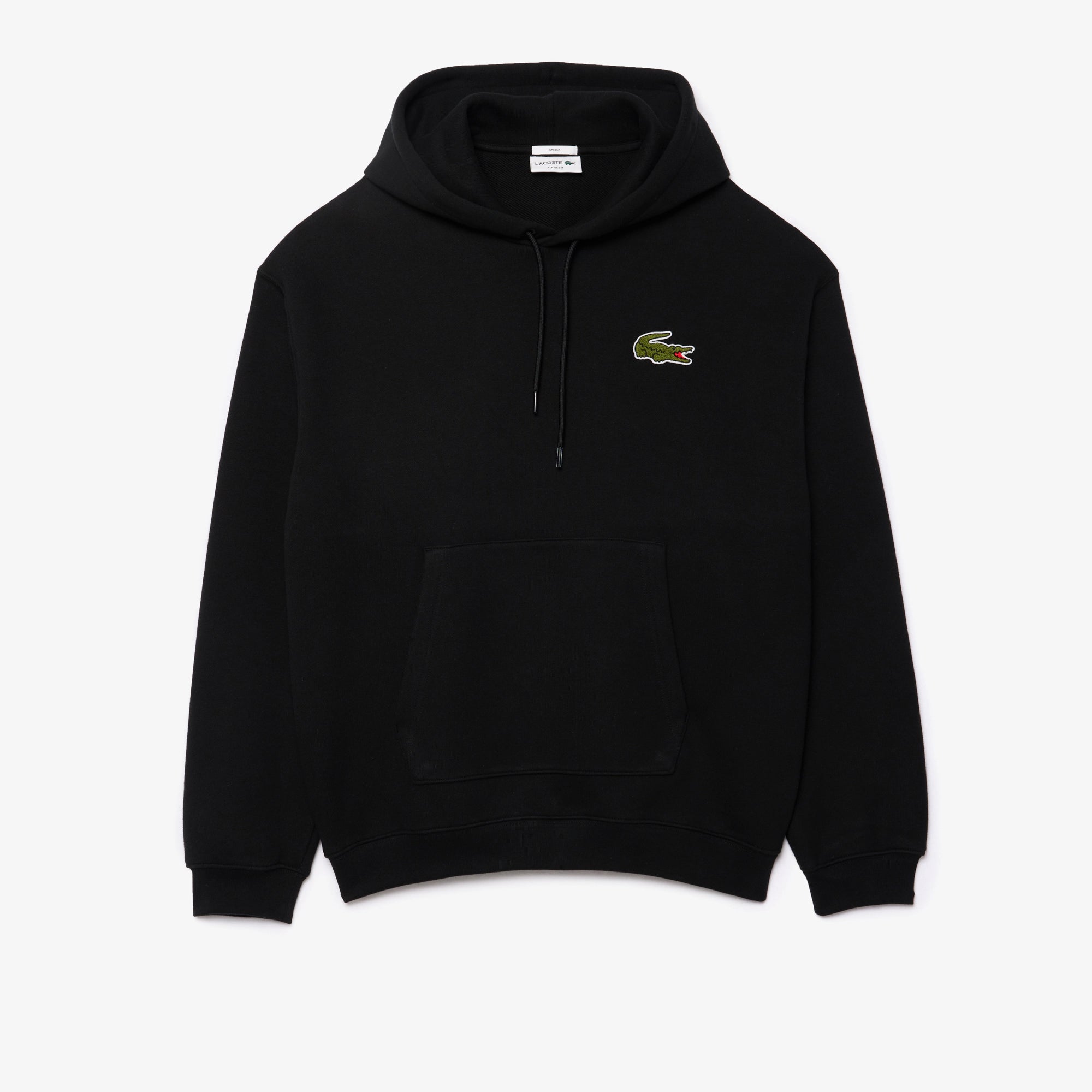 Unisex Lacoste Loose Fit Badge Accent Hoodie Black