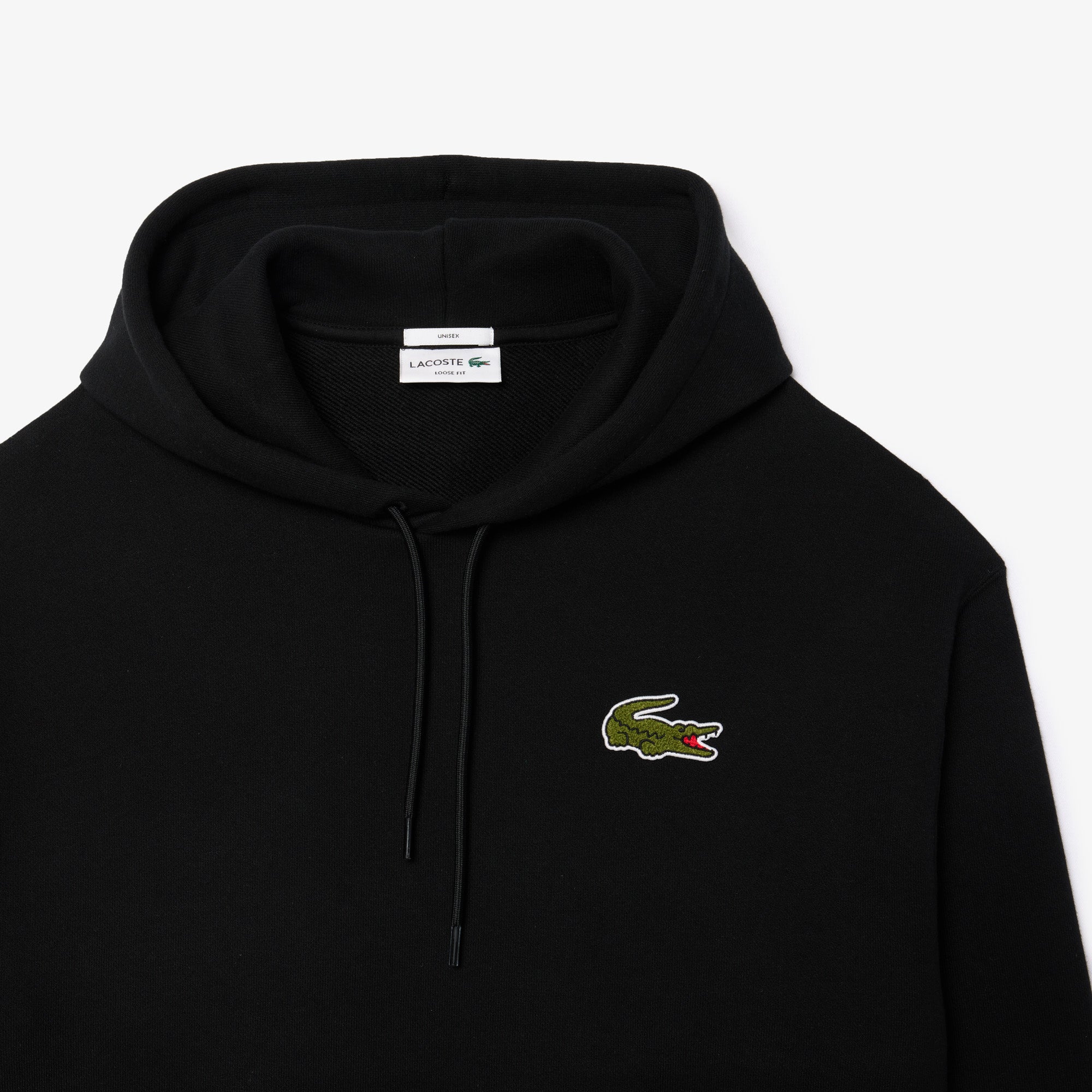 Unisex Lacoste Loose Fit Badge Accent Hoodie Black