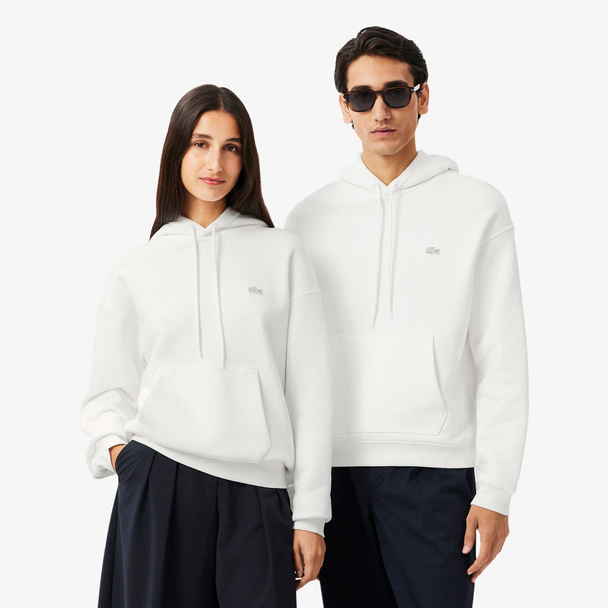 Unisex Lacoste Heavy Fleece Hoodie White
