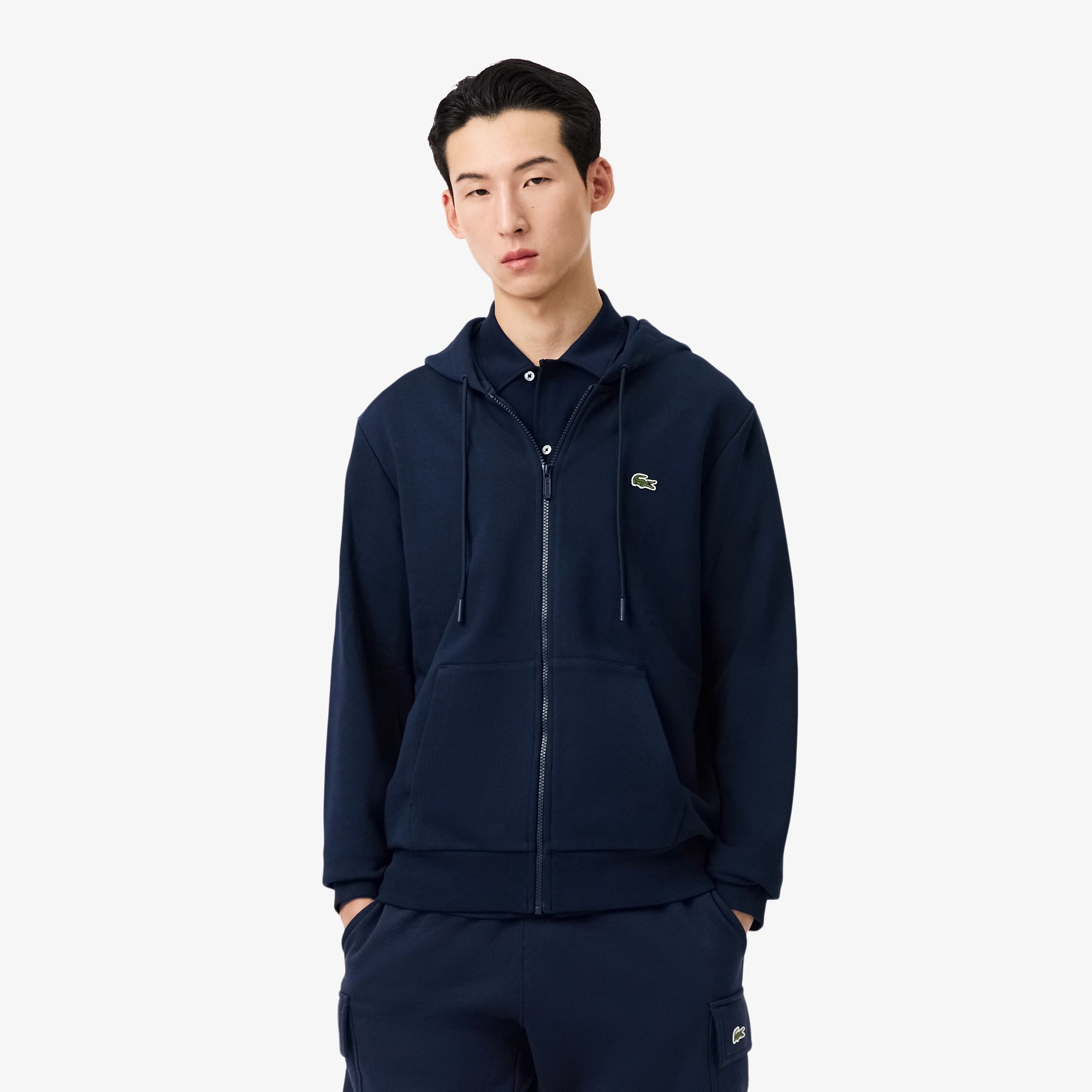 Men's Lacoste Classic Fit Zip-Up Fleece Sweatshirt Navy Blue