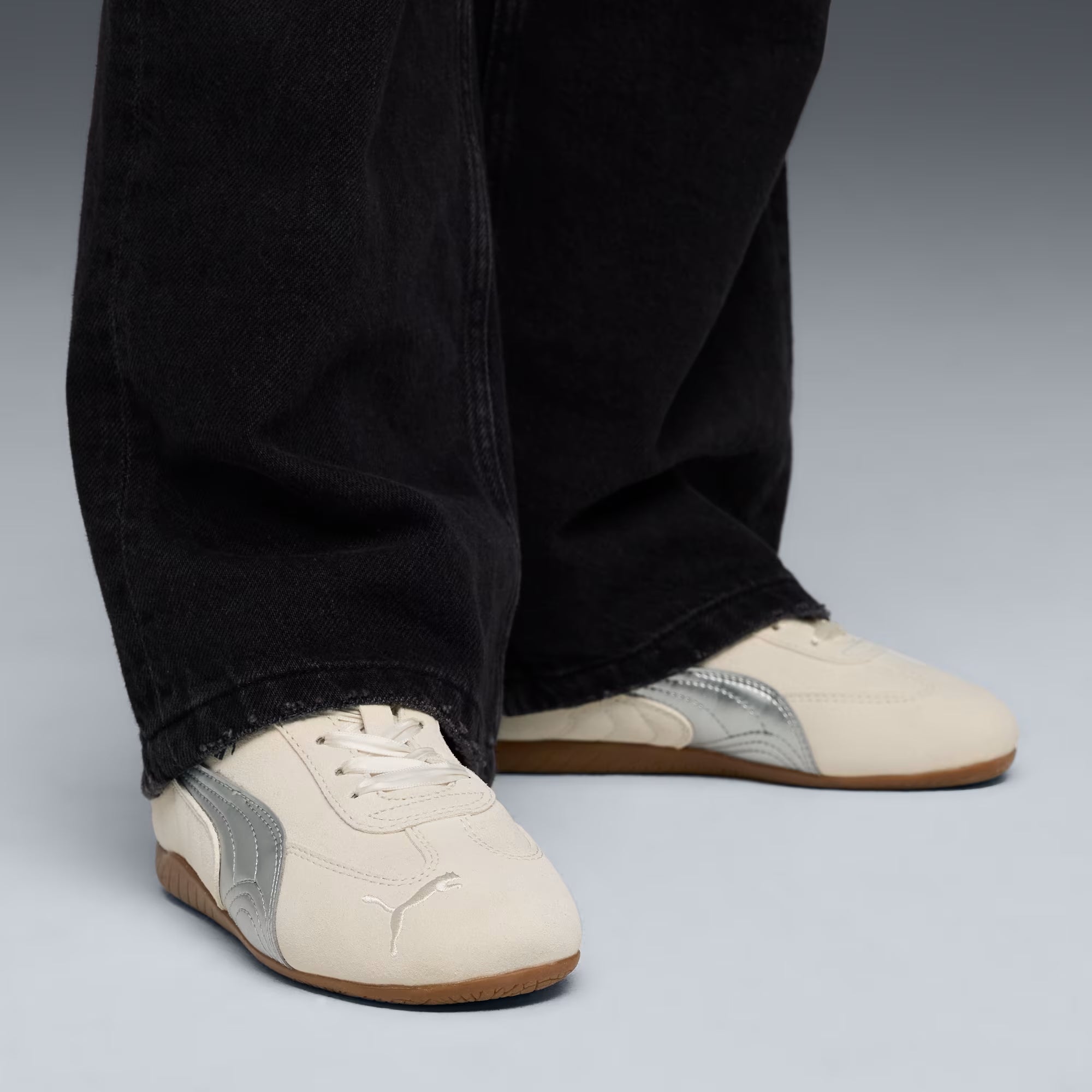 Big Kids PUMA Speedcat Metallic Easy On Sneakers Alpine White / PUMA Silver