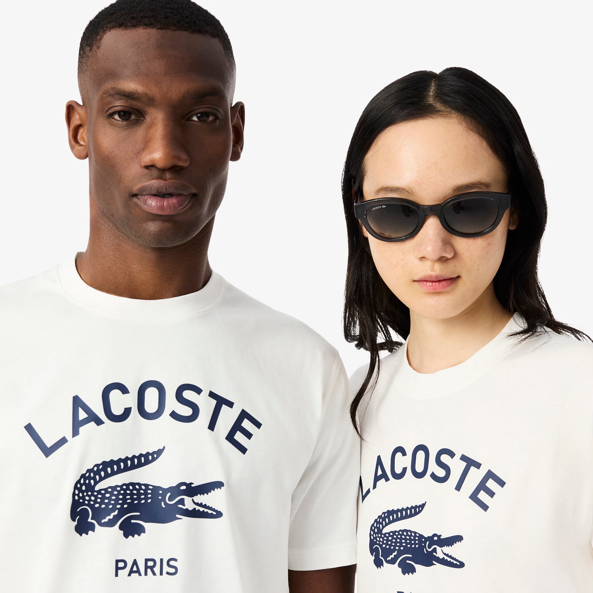 Unisex Lacoste Signature Print Cotton T-Shirt White