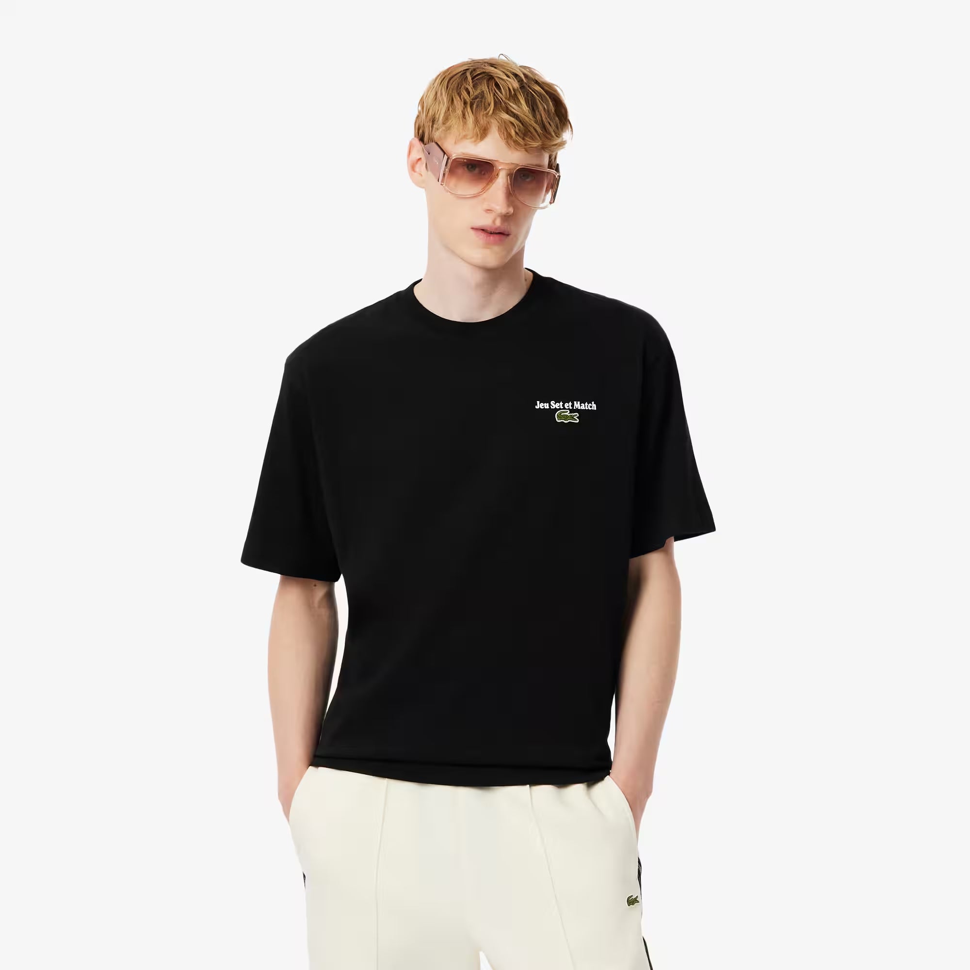 Men's Lacoste Loose Fit Heavy Jersey Printed T-Shirt Black