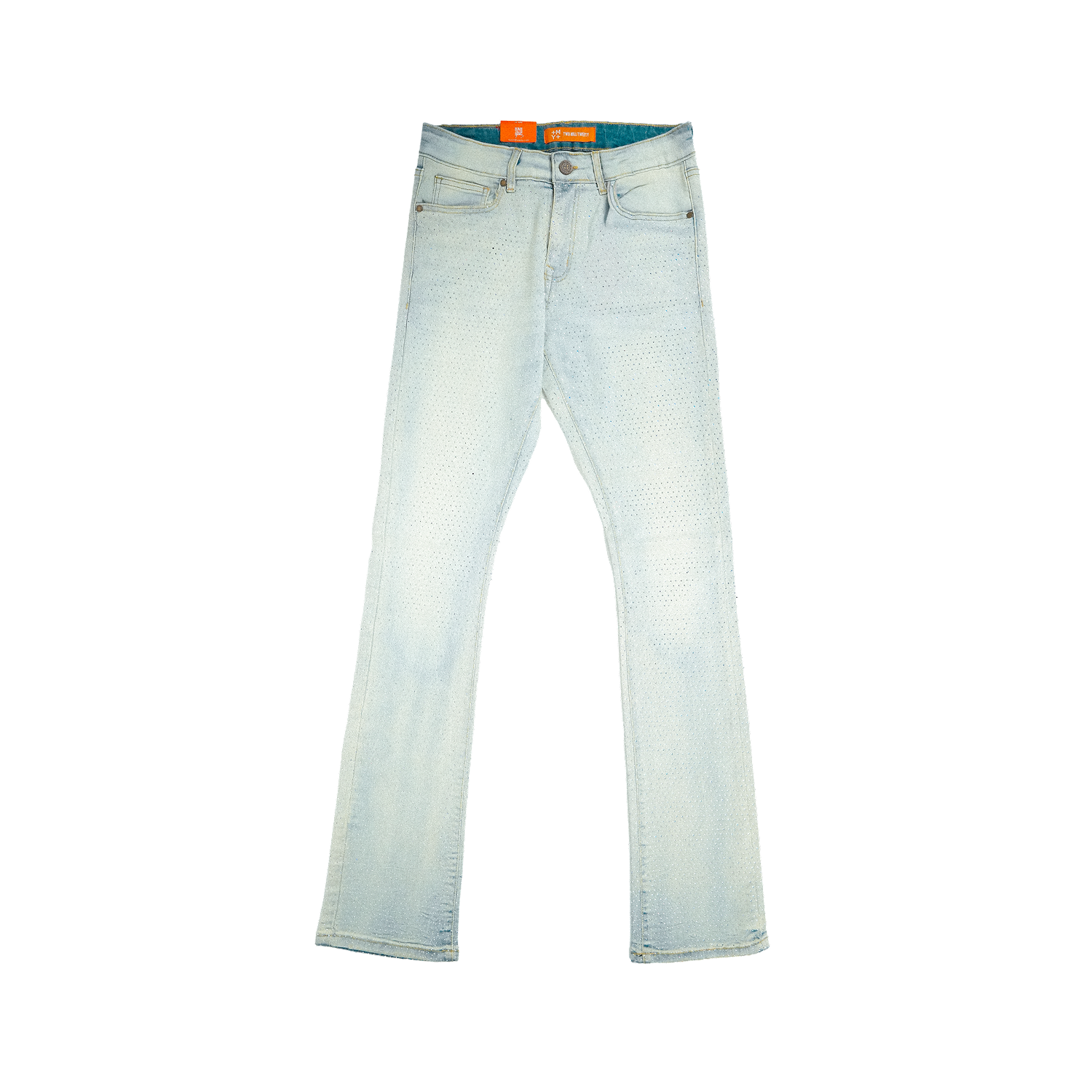 Men's TWO MILL TWENTY Light Wash Crystal Rhinestone Straight Leg Jeans