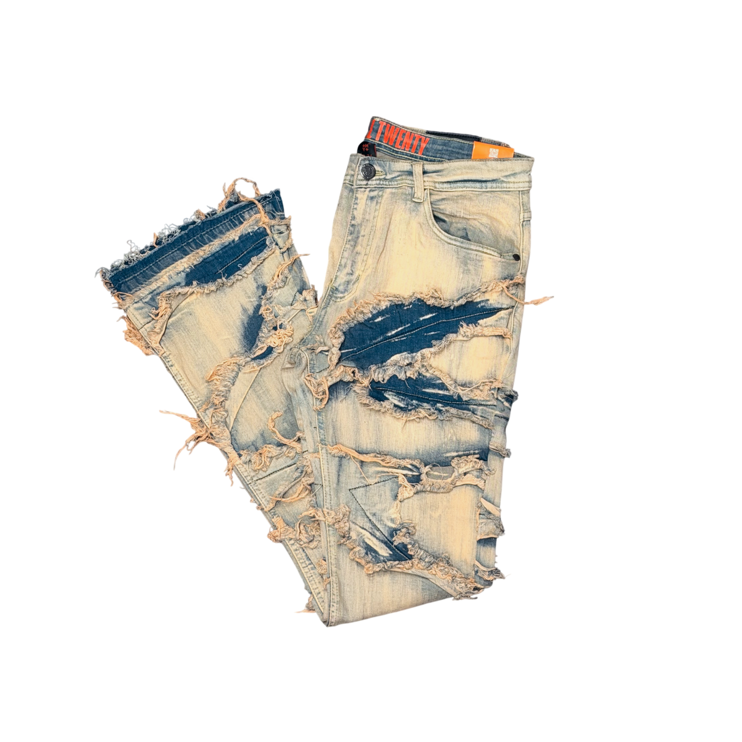 Men's TWO MILL TWENTY Frayed Slashed Boot Cut Jeans Antique