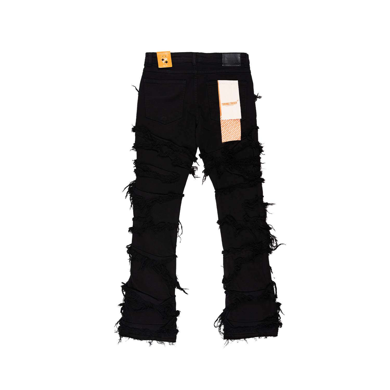 Men's TWO MILL TWENTY Frayed Slashed Boot Cut Jeans Jet Black