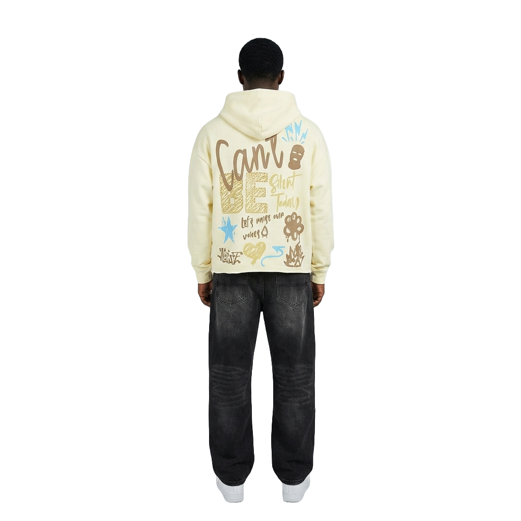 Unisex TWO MILL TWENTY Can't Be Silent Rhinestone Hoodie Cream