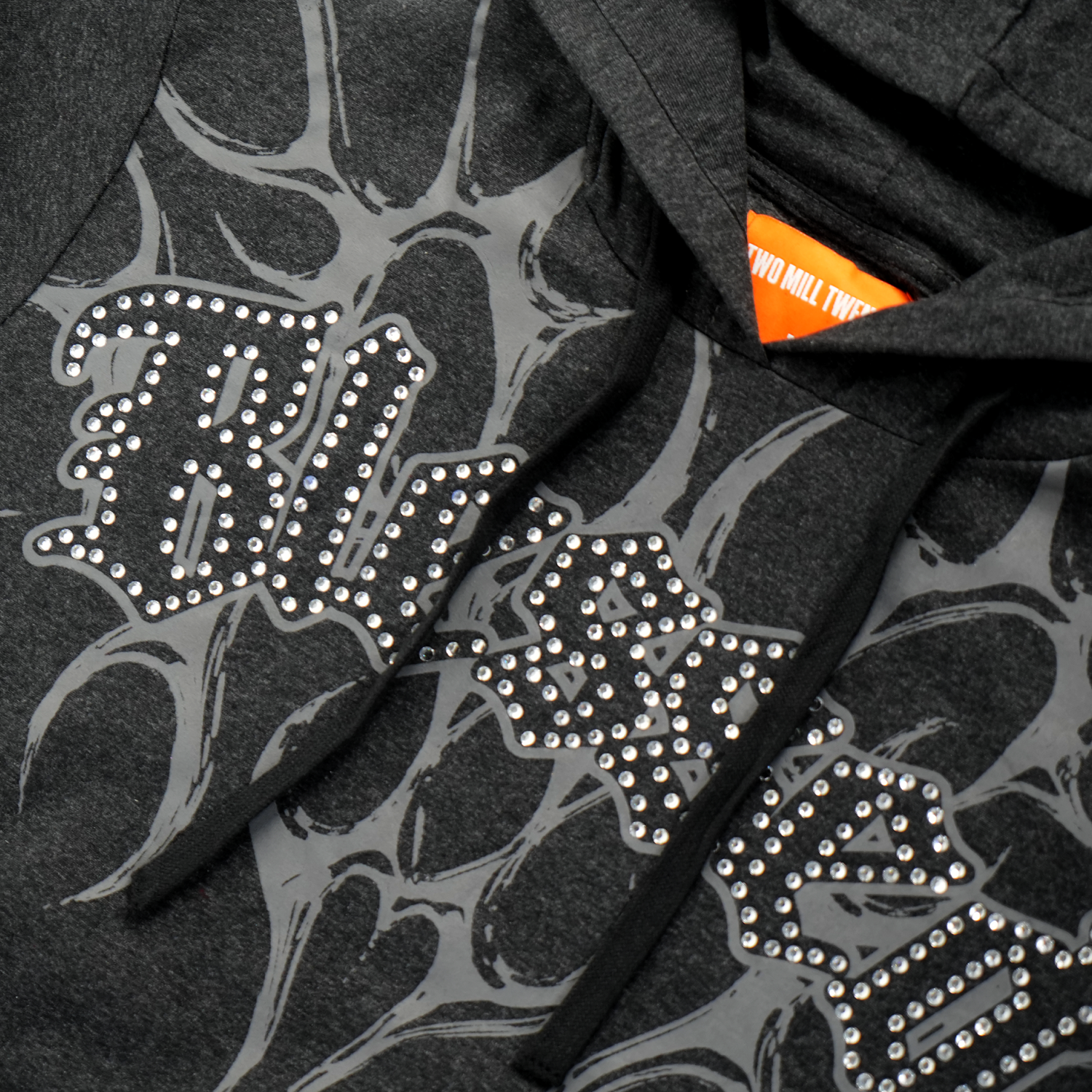 Men's TWO MILL TWENTY Blessed Rhinestone Hoodie Charcoal
