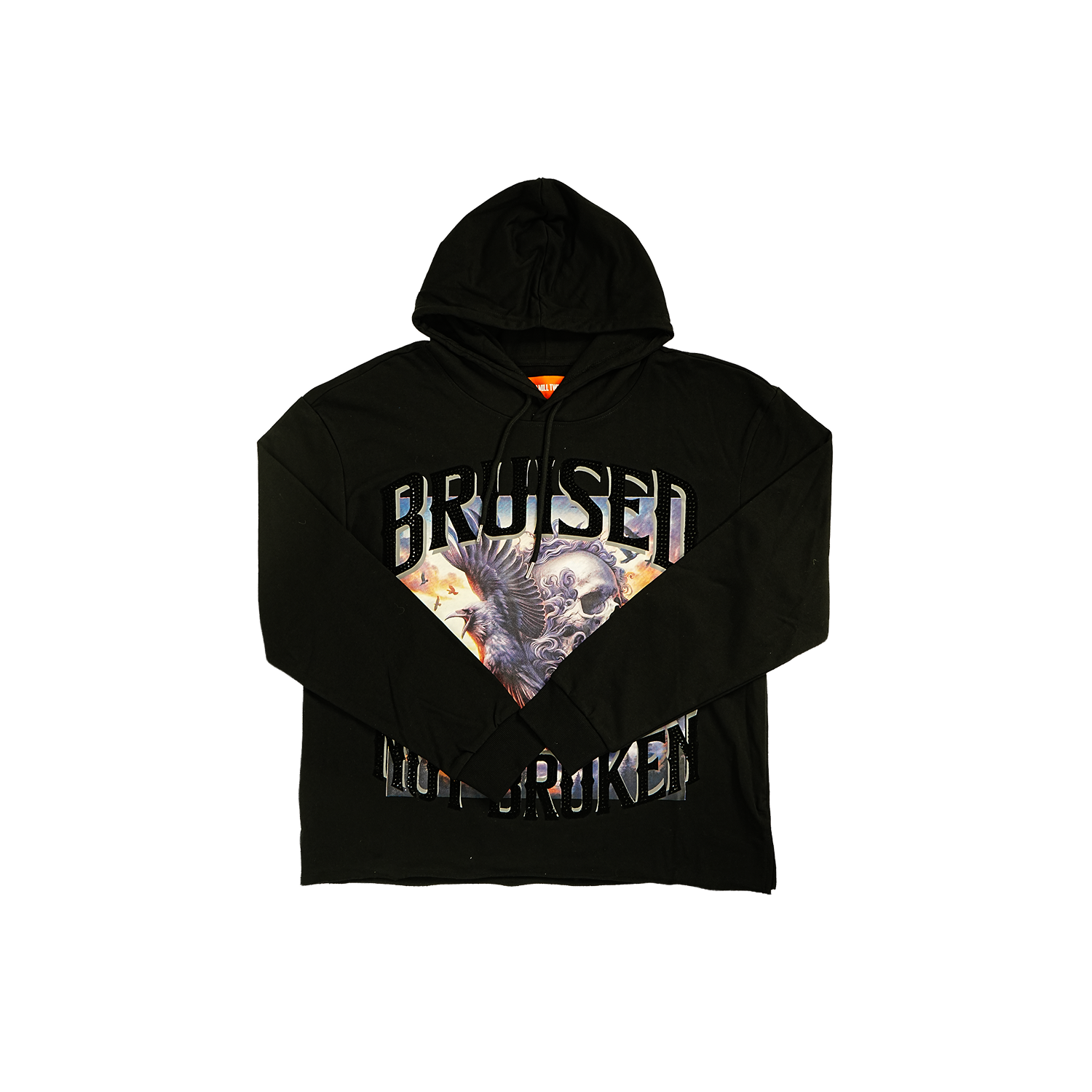 Men's TWO MILL TWENTY Bruised Not Broken Rhinestone Hoodie Black