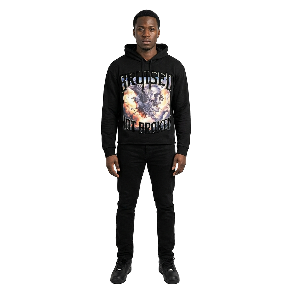 Men's TWO MILL TWENTY Bruised Not Broken Rhinestone Hoodie Black