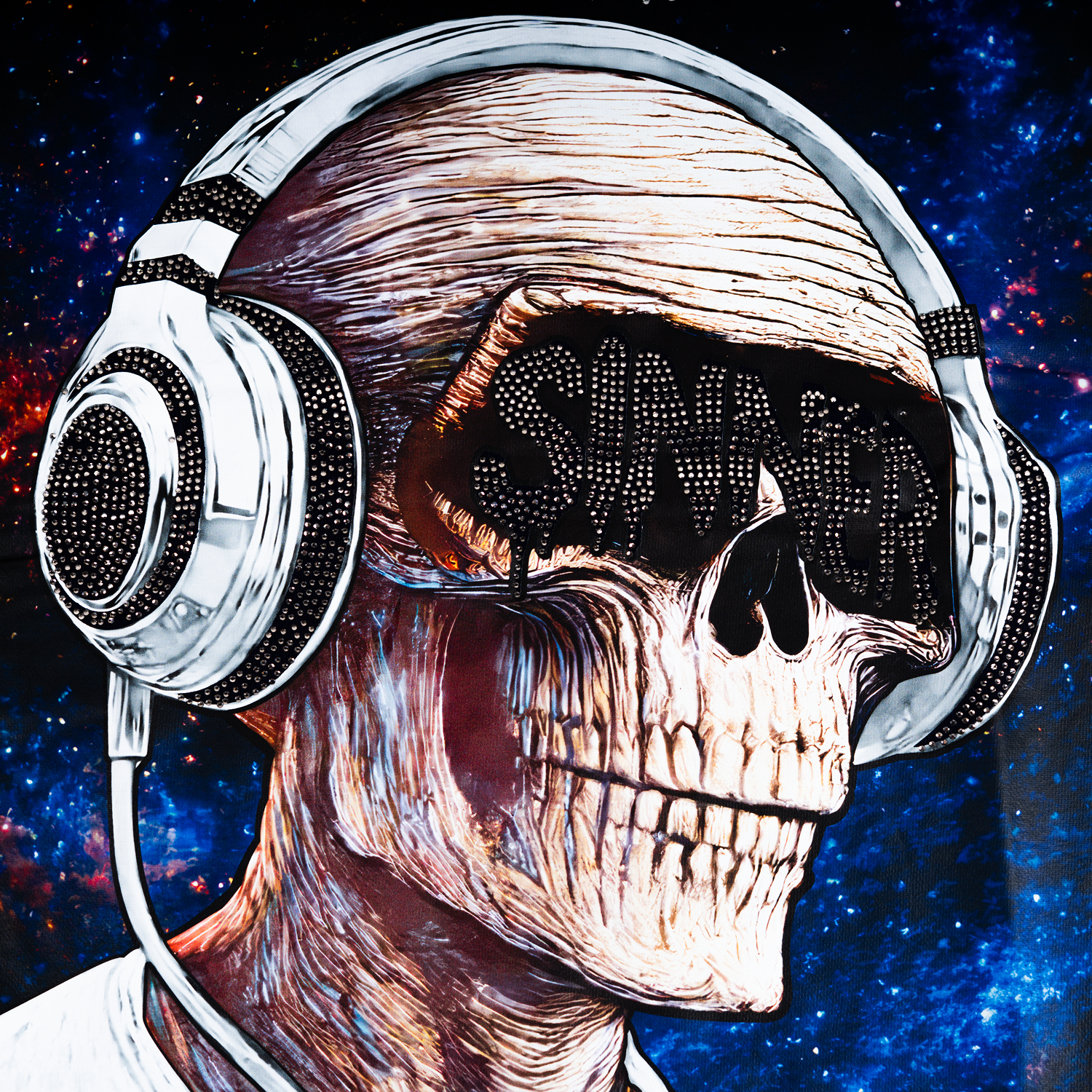 Men's TWO MILL TWENTY Skull in Headphones T-Shirt Navy