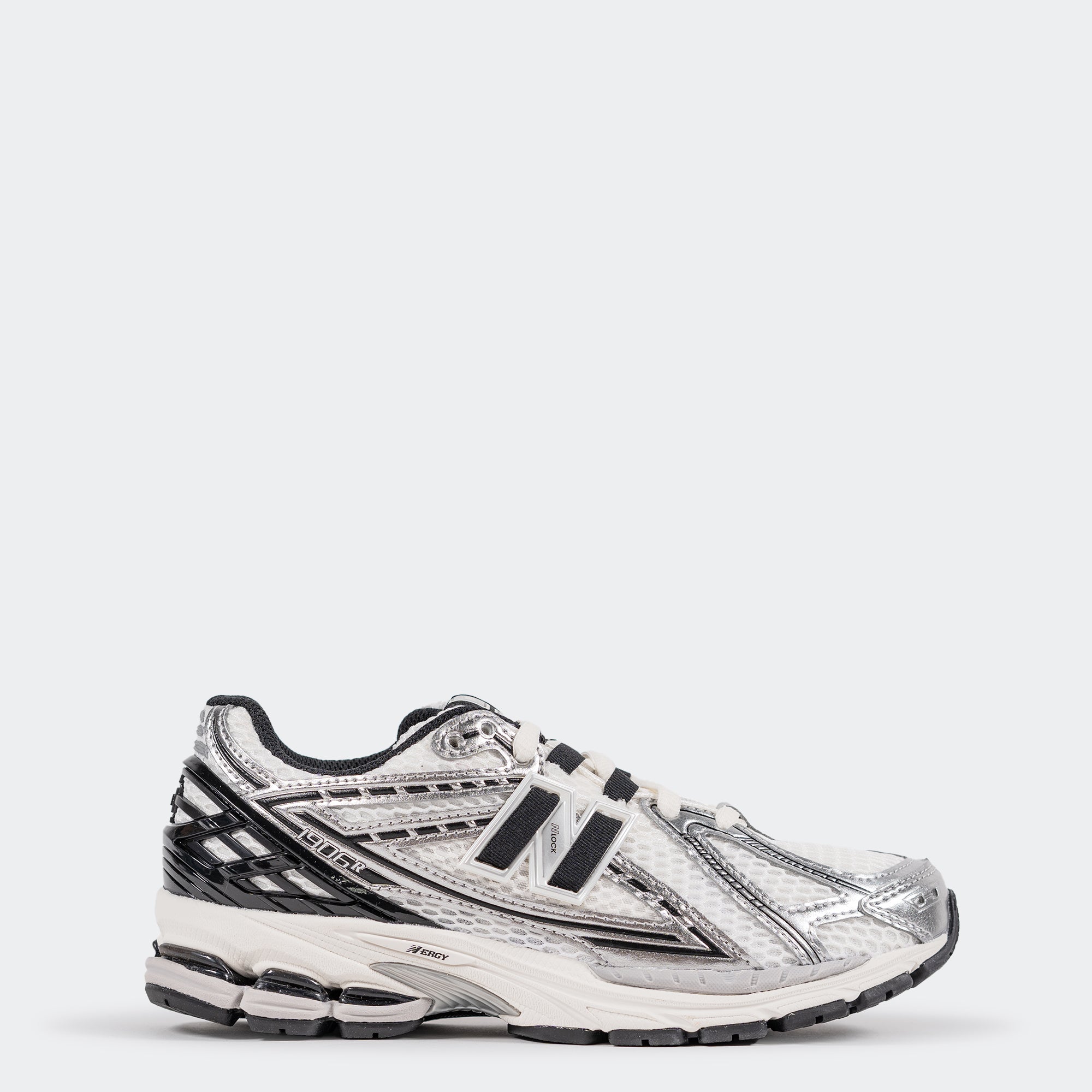 Unisex New Balance 1906R Shoes Silver Metallic with Black and Sea Salt