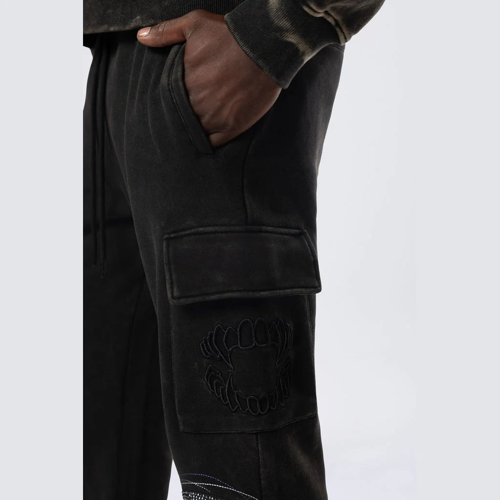 Men's Smoke Rise Stacked Rhinestone Dystopia Fleece Pants Black