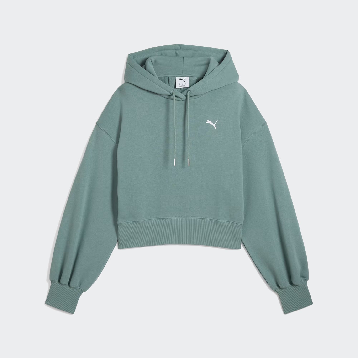Women's PUMA Wardrobe Essentials Relaxed Cropped Hoodie Green Moon