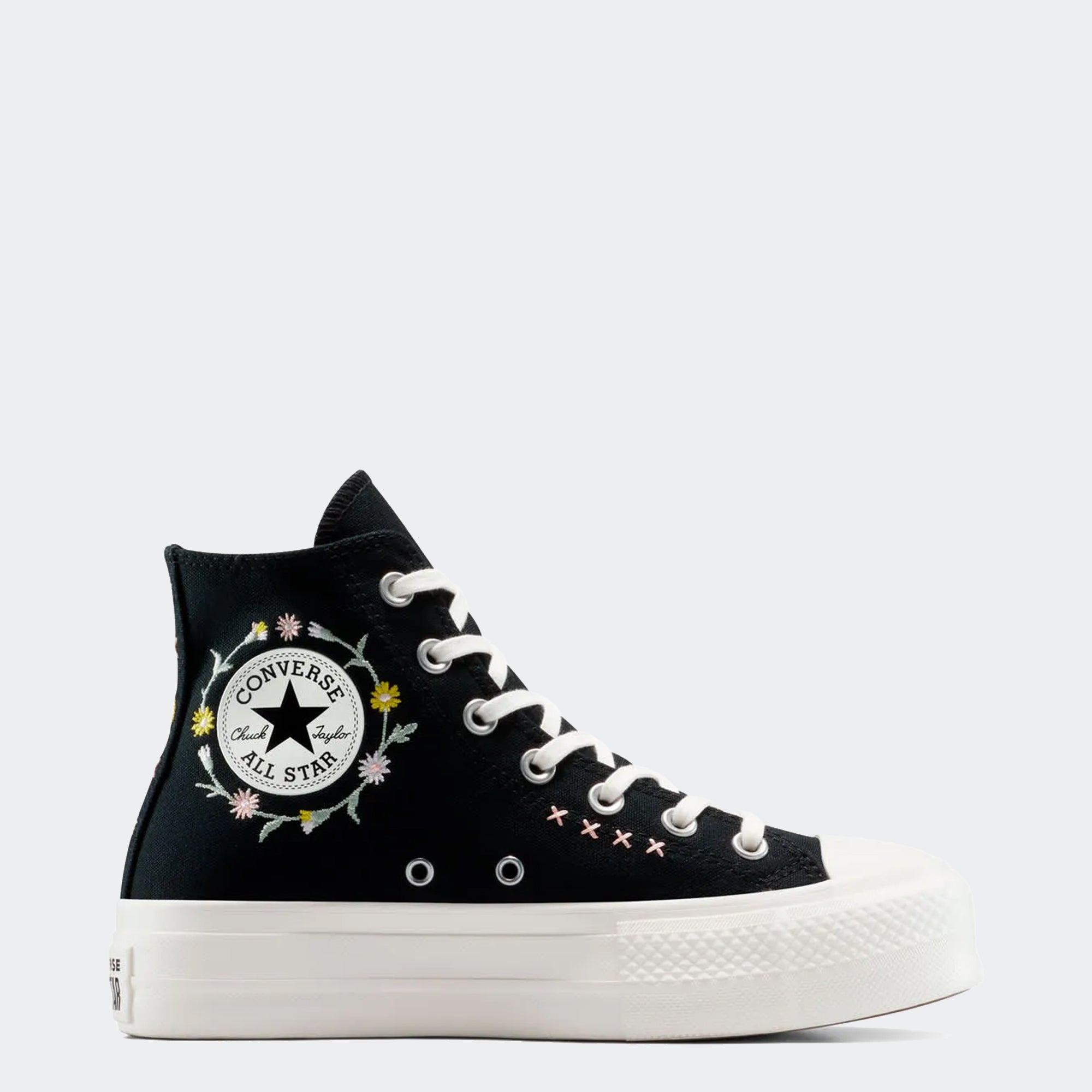 Women's Converse Chuck Taylor All Star Lift Floral Embroidery High Top Shoes Black / Egret / Flamingo Fade