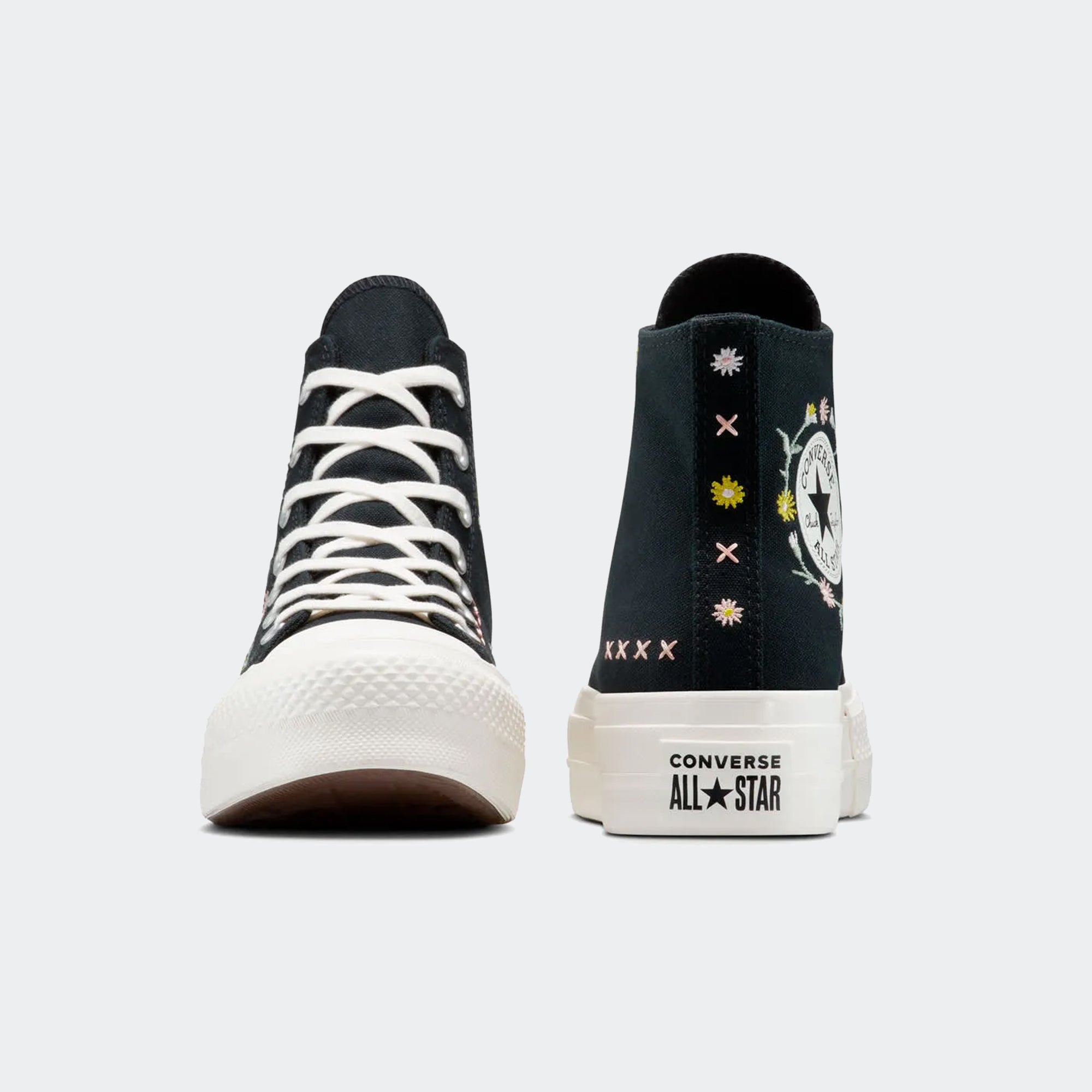 Women's Converse Chuck Taylor All Star Lift Floral Embroidery High Top Shoes Black / Egret / Flamingo Fade