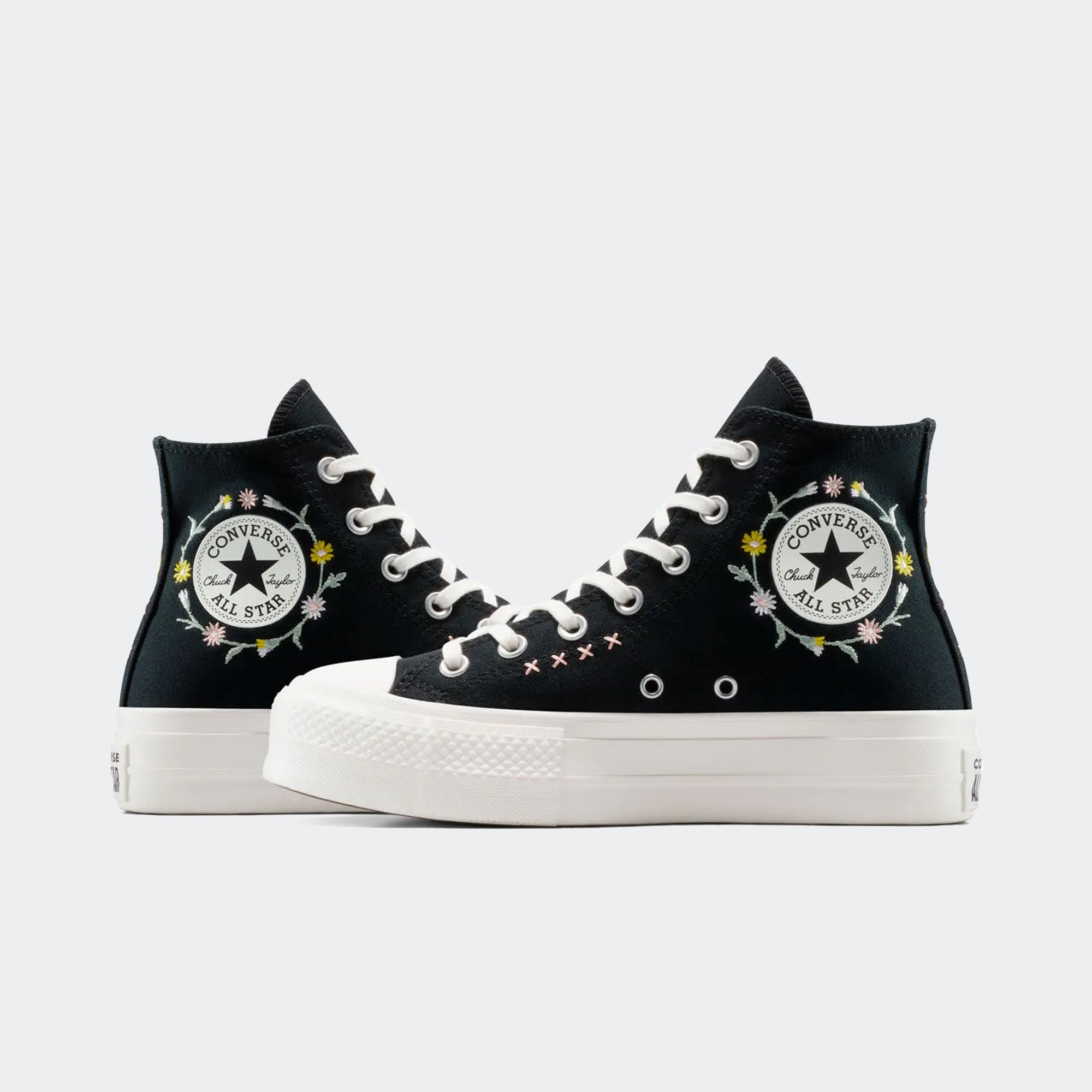 Women's Converse Chuck Taylor All Star Lift Floral Embroidery High Top Shoes Black / Egret / Flamingo Fade
