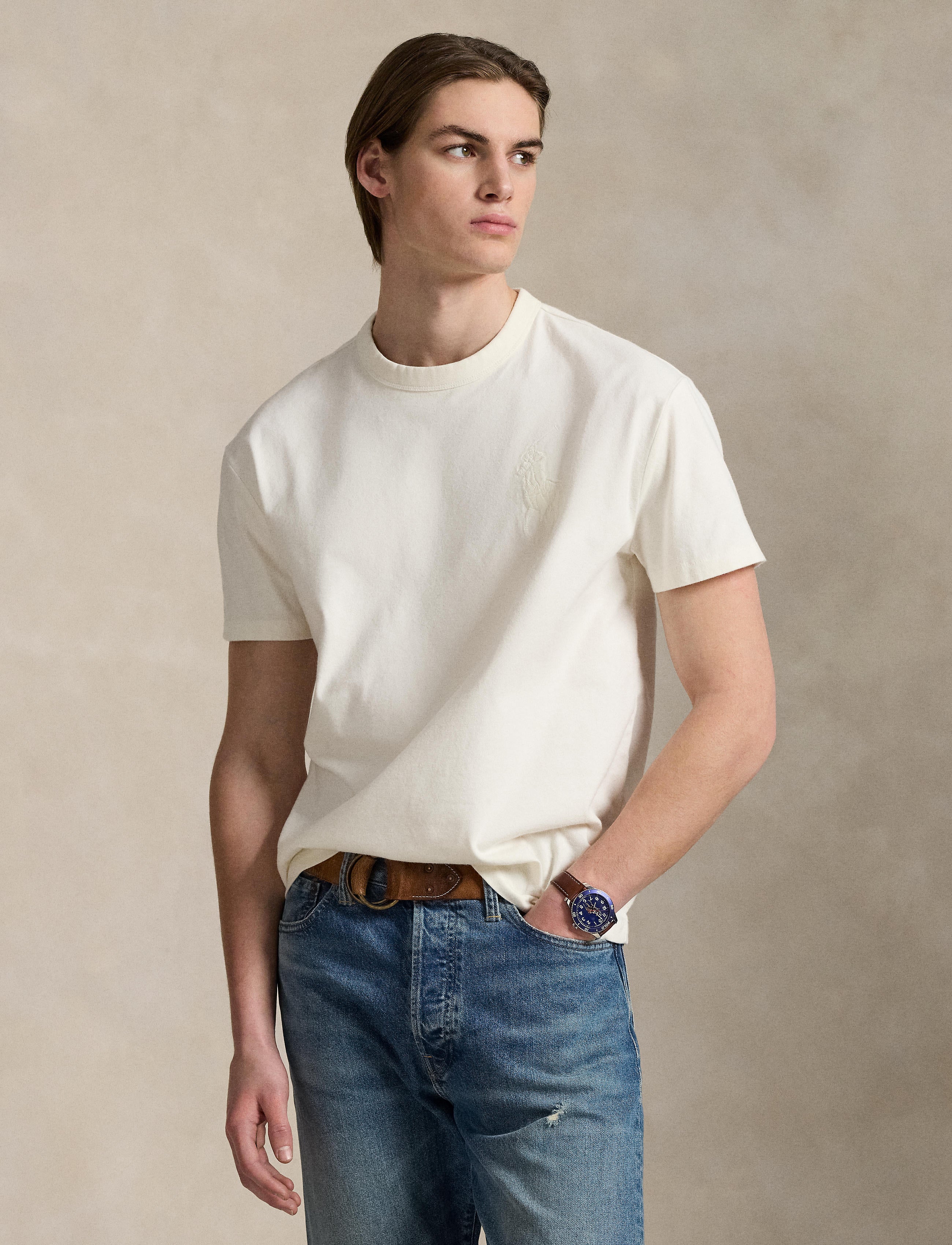 Men's Polo Ralph Lauren Big Pony Jersey T-Shirt Clubhouse Cream