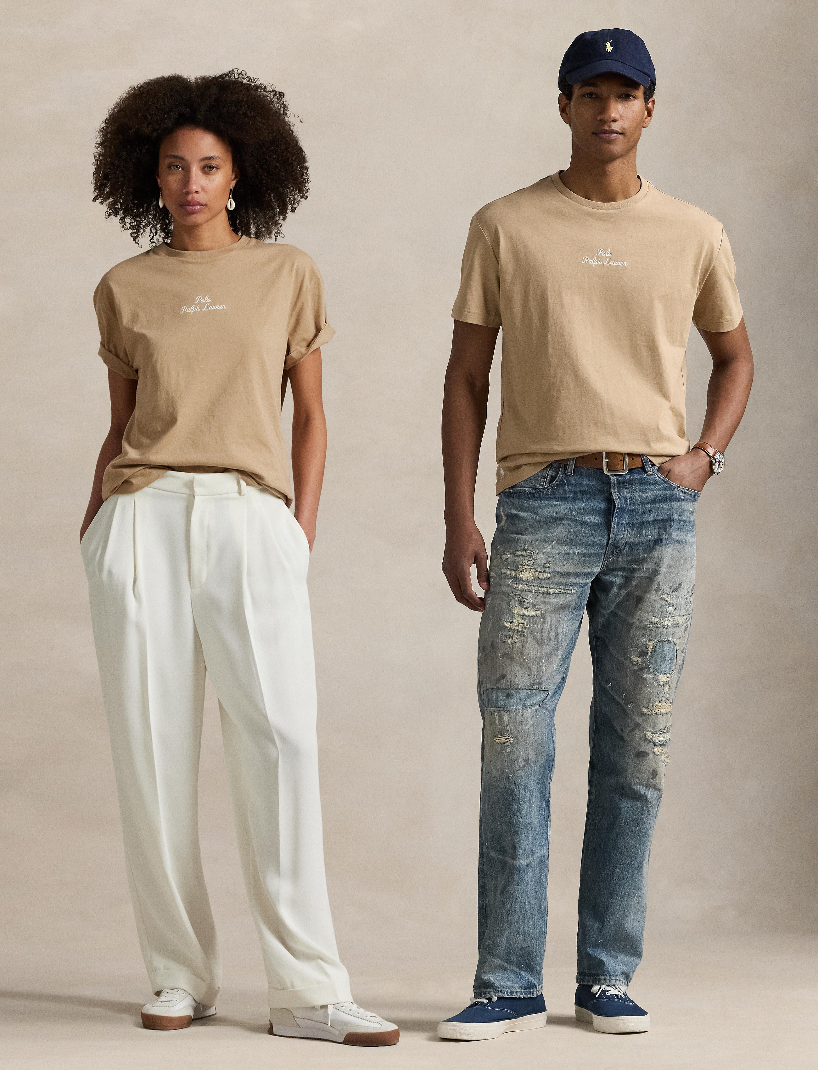 Unisex Polo Ralph Lauren Classic Fit Logo Jersey T-Shirt Vintage Khaki