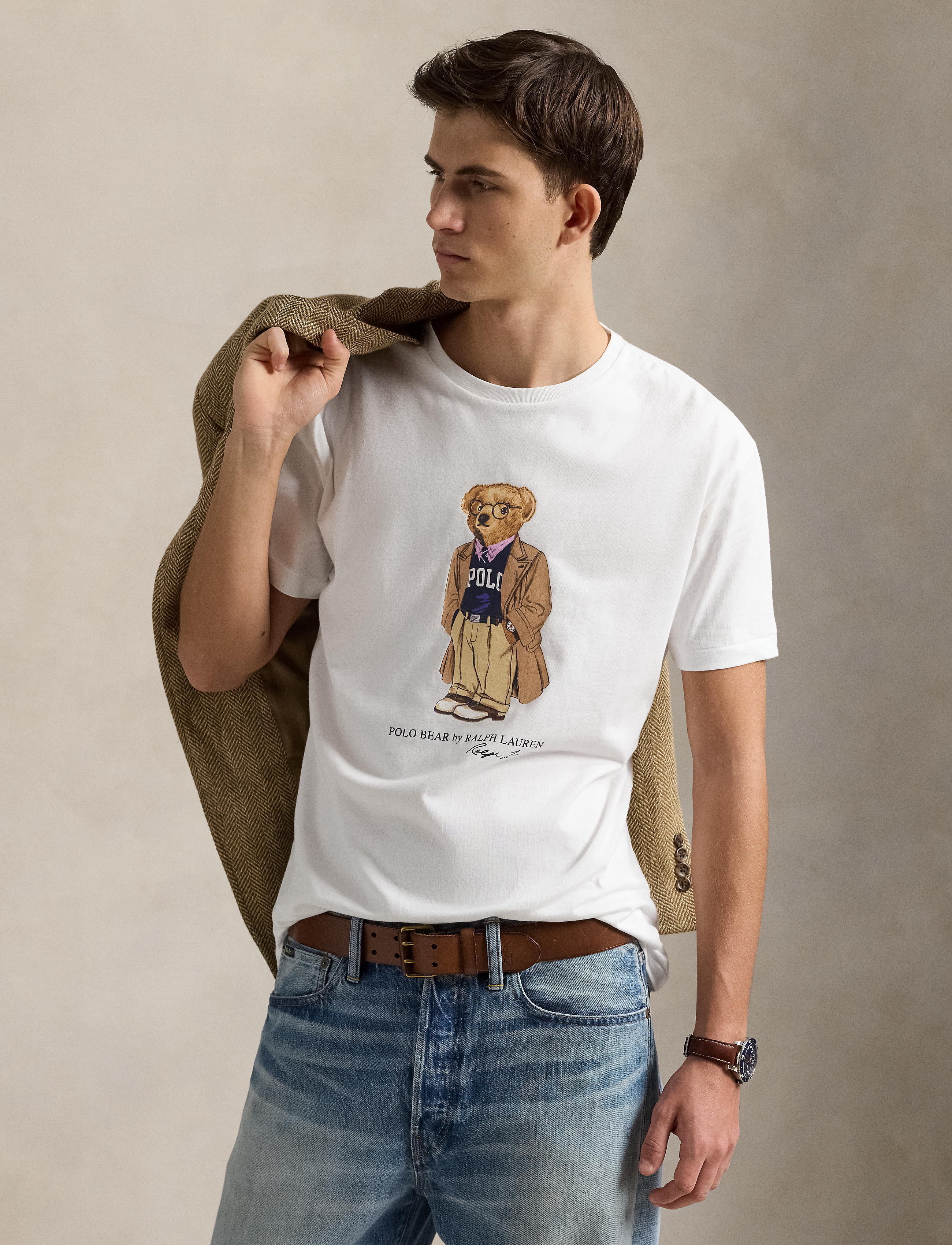 Men's Polo Ralph Lauren Classic Fit Polo Bear Jersey T-Shirt White Heritage Bear