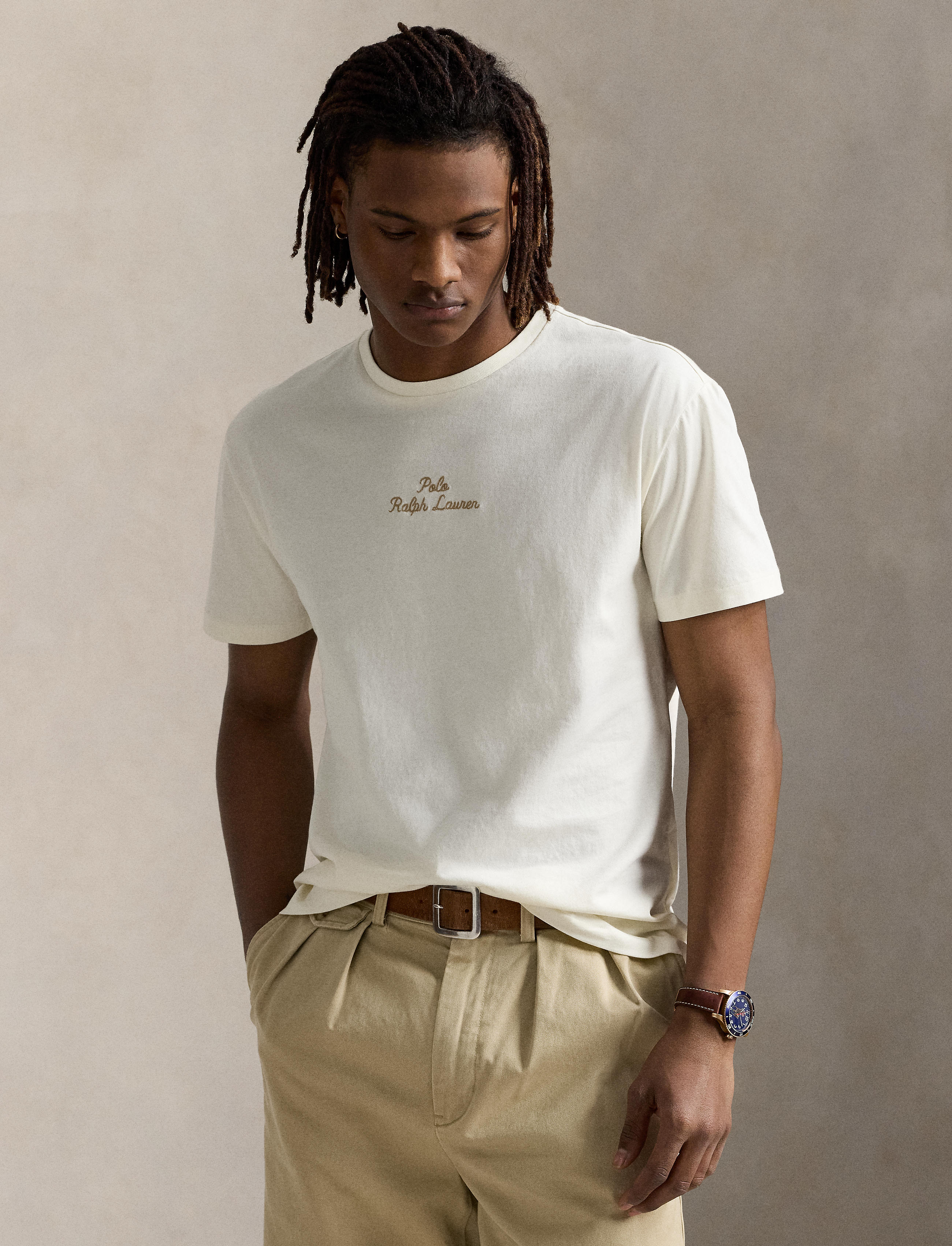 Unisex Polo Ralph Lauren Classic Fit Logo Jersey T-Shirt Pale Cream