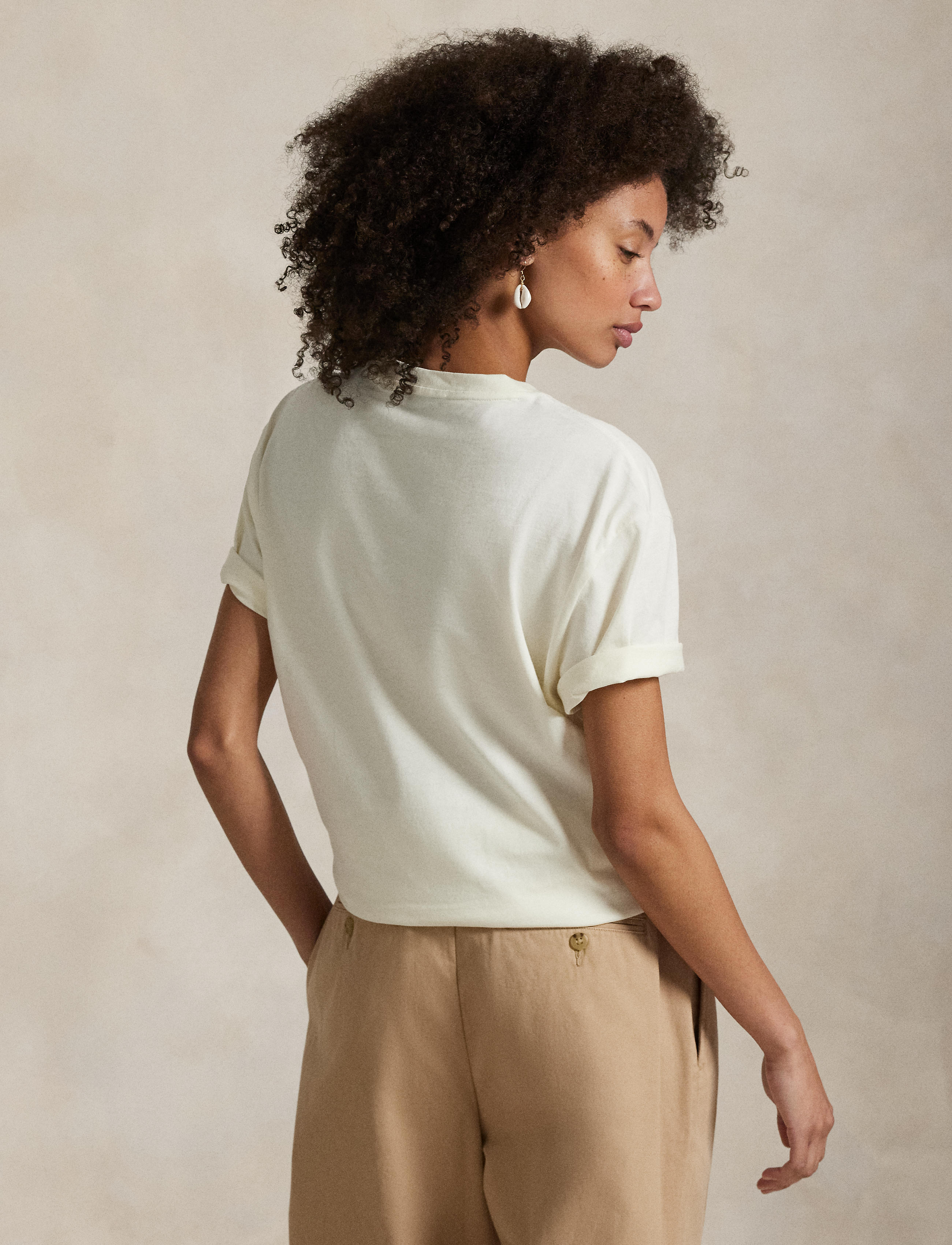 Unisex Polo Ralph Lauren Classic Fit Logo Jersey T-Shirt Pale Cream