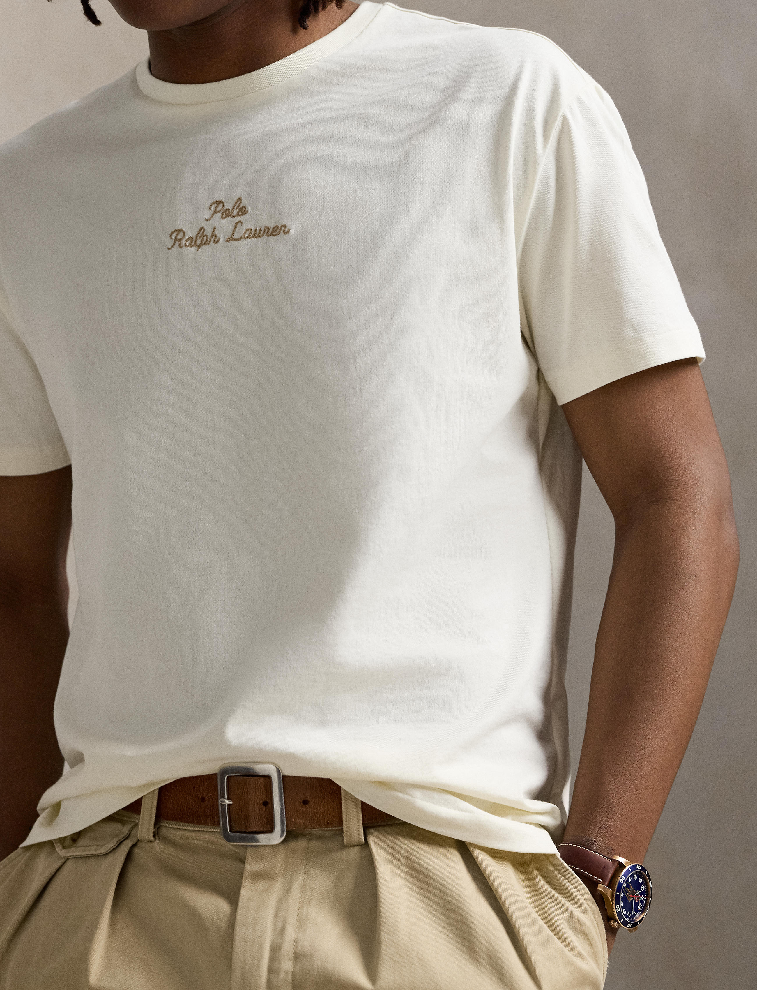 Unisex Polo Ralph Lauren Classic Fit Logo Jersey T-Shirt Pale Cream