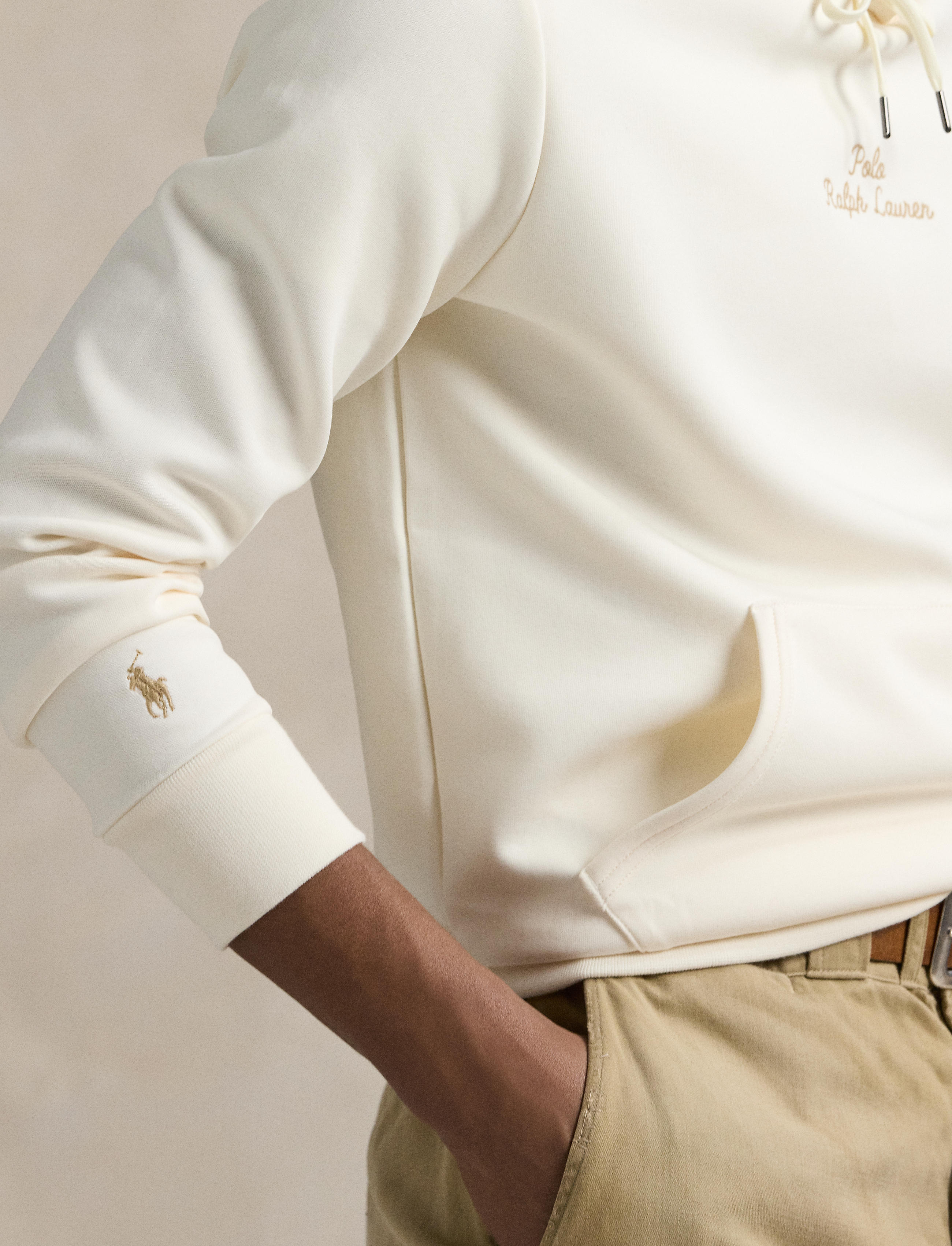 Men's Polo Ralph Lauren Logo Double-Knit Hoodie Pale Cream