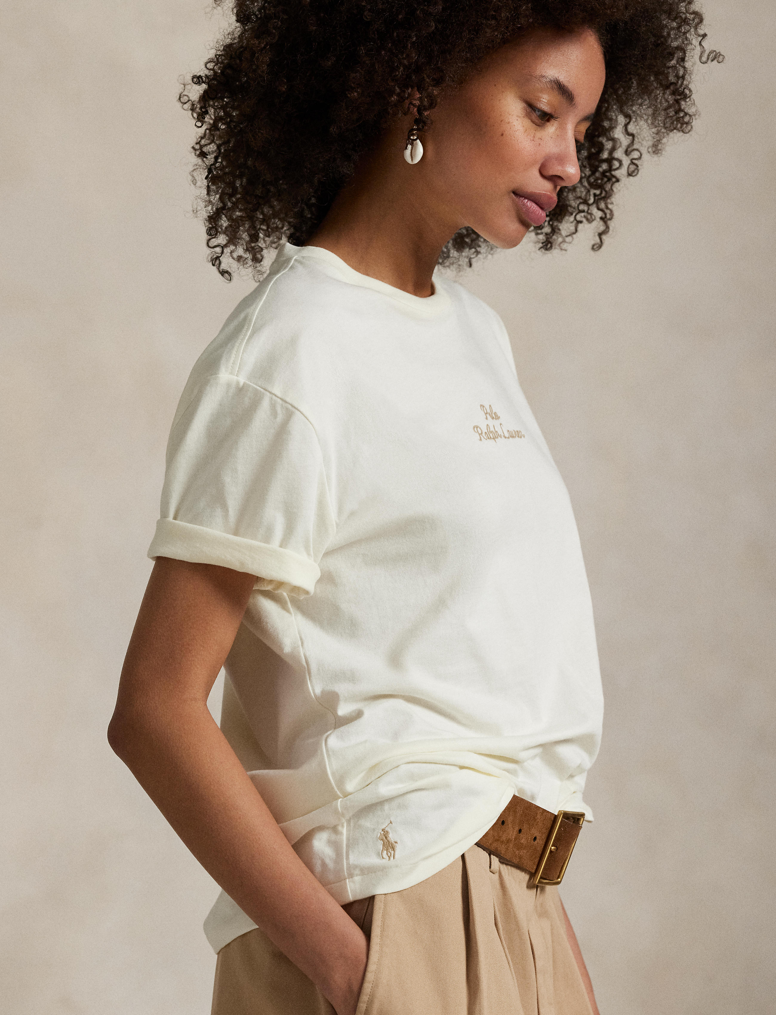 Unisex Polo Ralph Lauren Classic Fit Logo Jersey T-Shirt Pale Cream