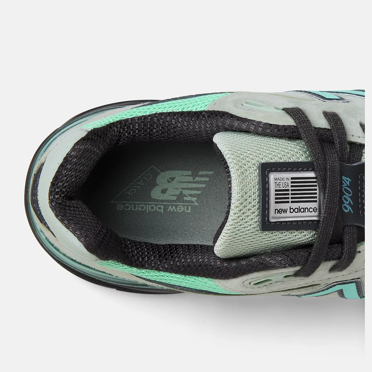 Men's New Balance Made in USA 990v4 Silver Moss With Bright Mint