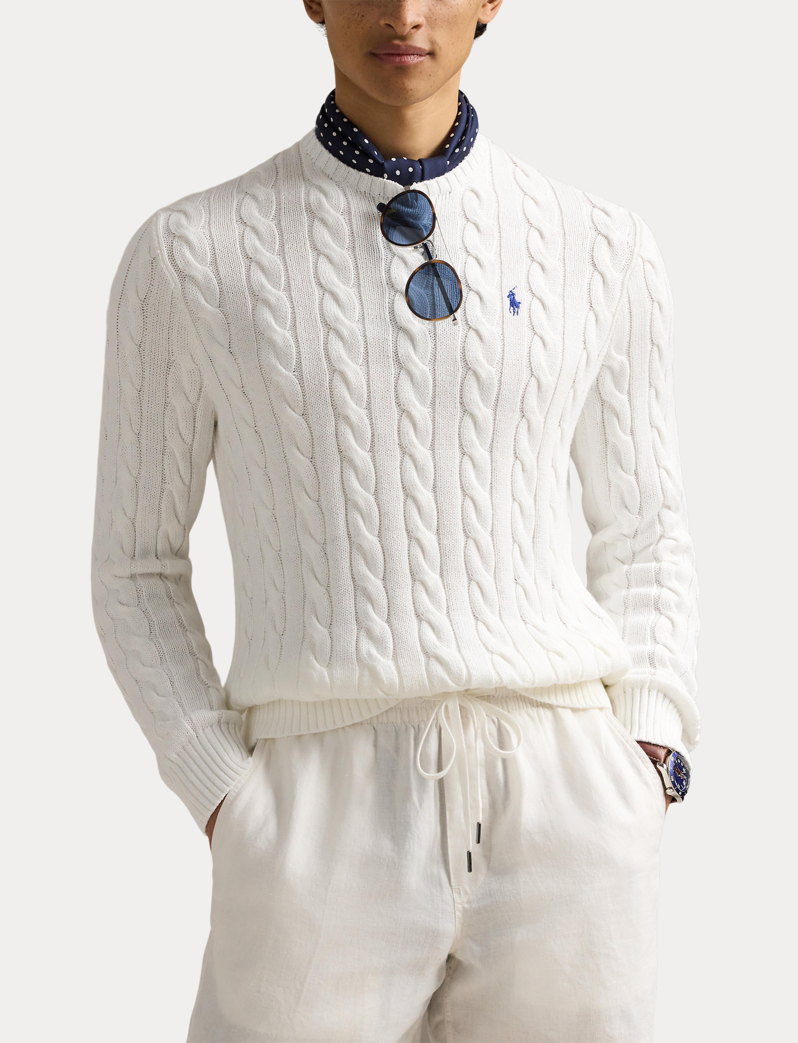 Men's Polo Ralph Lauren Cable-Knit Cotton Sweater White
