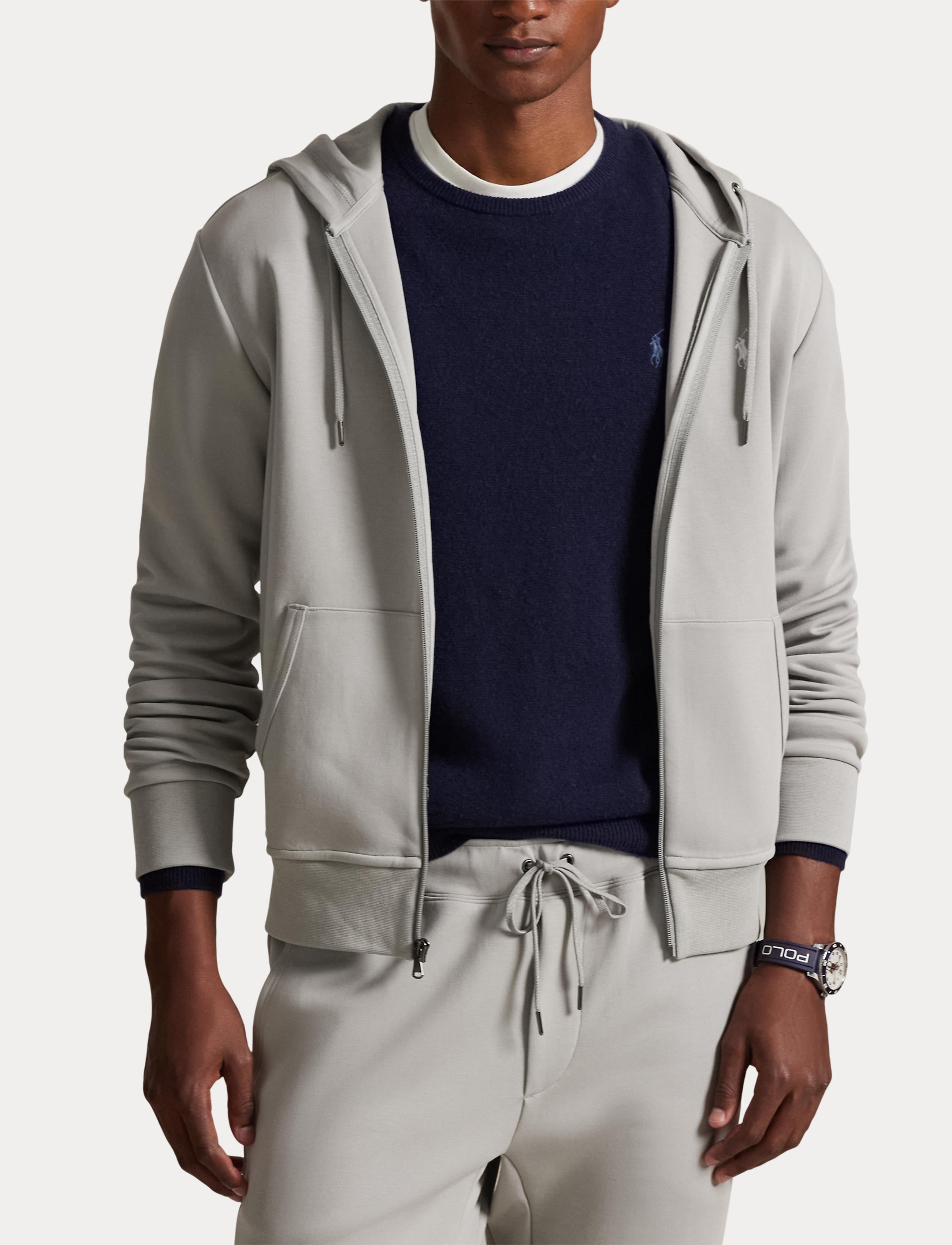 Men's Polo Ralph Lauren Double-Knit Full-Zip Hoodie Soft Grey