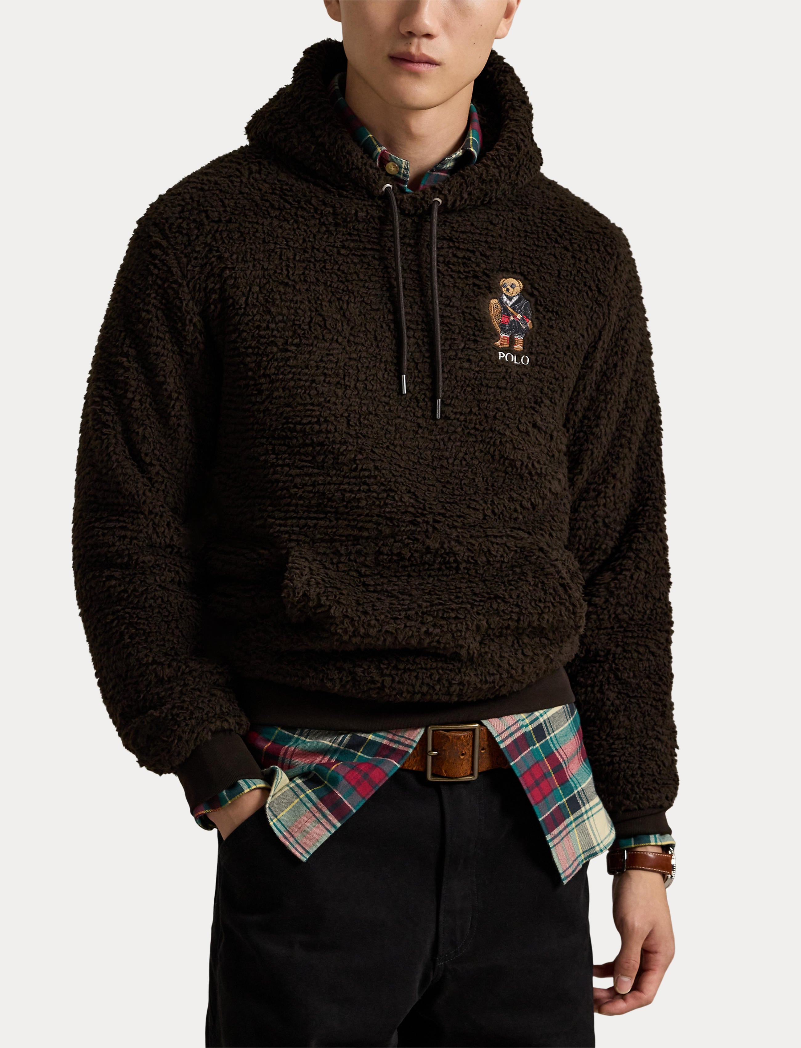Men's Polo Ralph Lauren Polo Bear Pile Fleece Hoodie Antique Brown