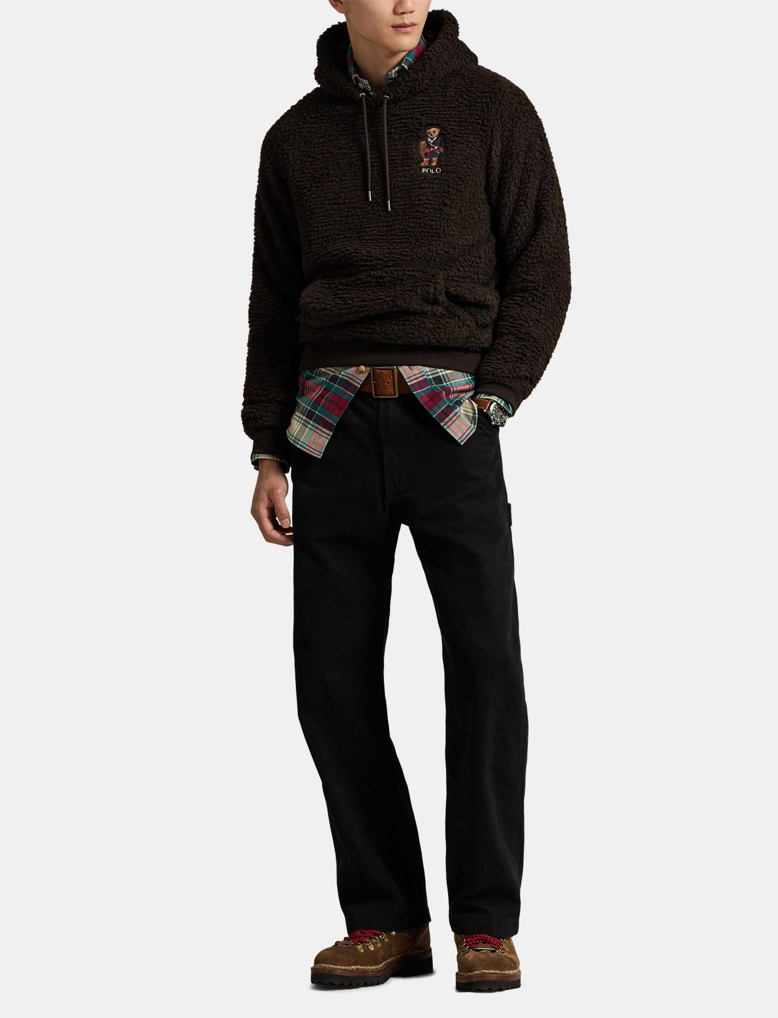 Men's Polo Ralph Lauren Polo Bear Pile Fleece Hoodie Antique Brown