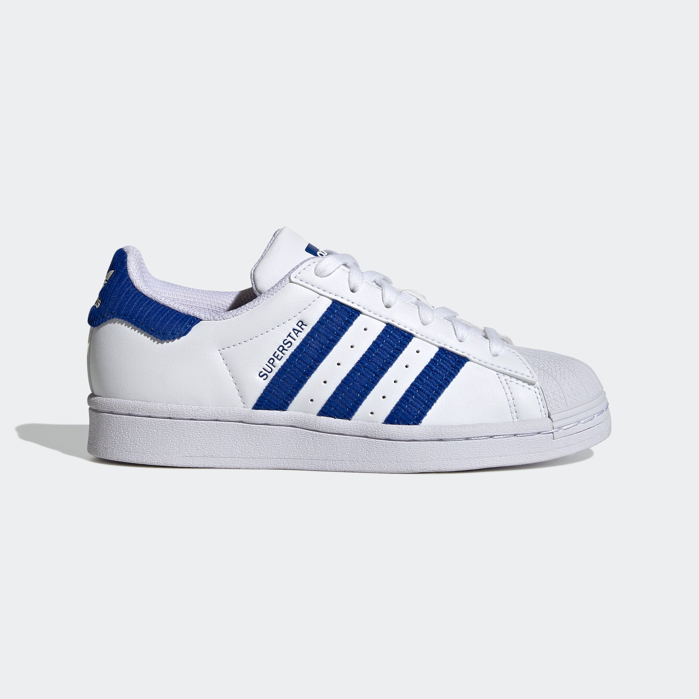 Kids’ adidas Originals Superstar Shoes White Blue Corduroy