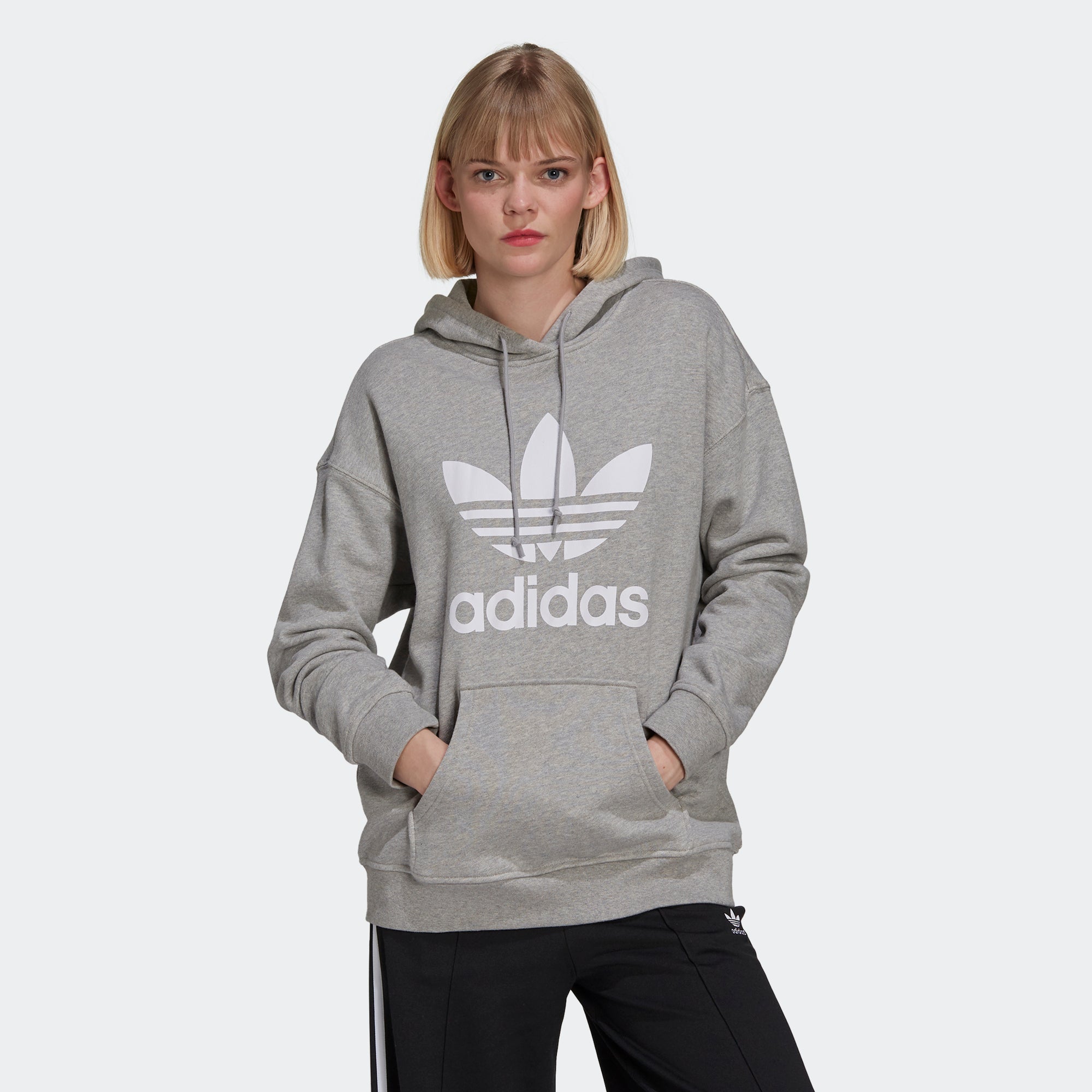 Women's adidas Originals Adicolor Trefoil Hoodie Grey