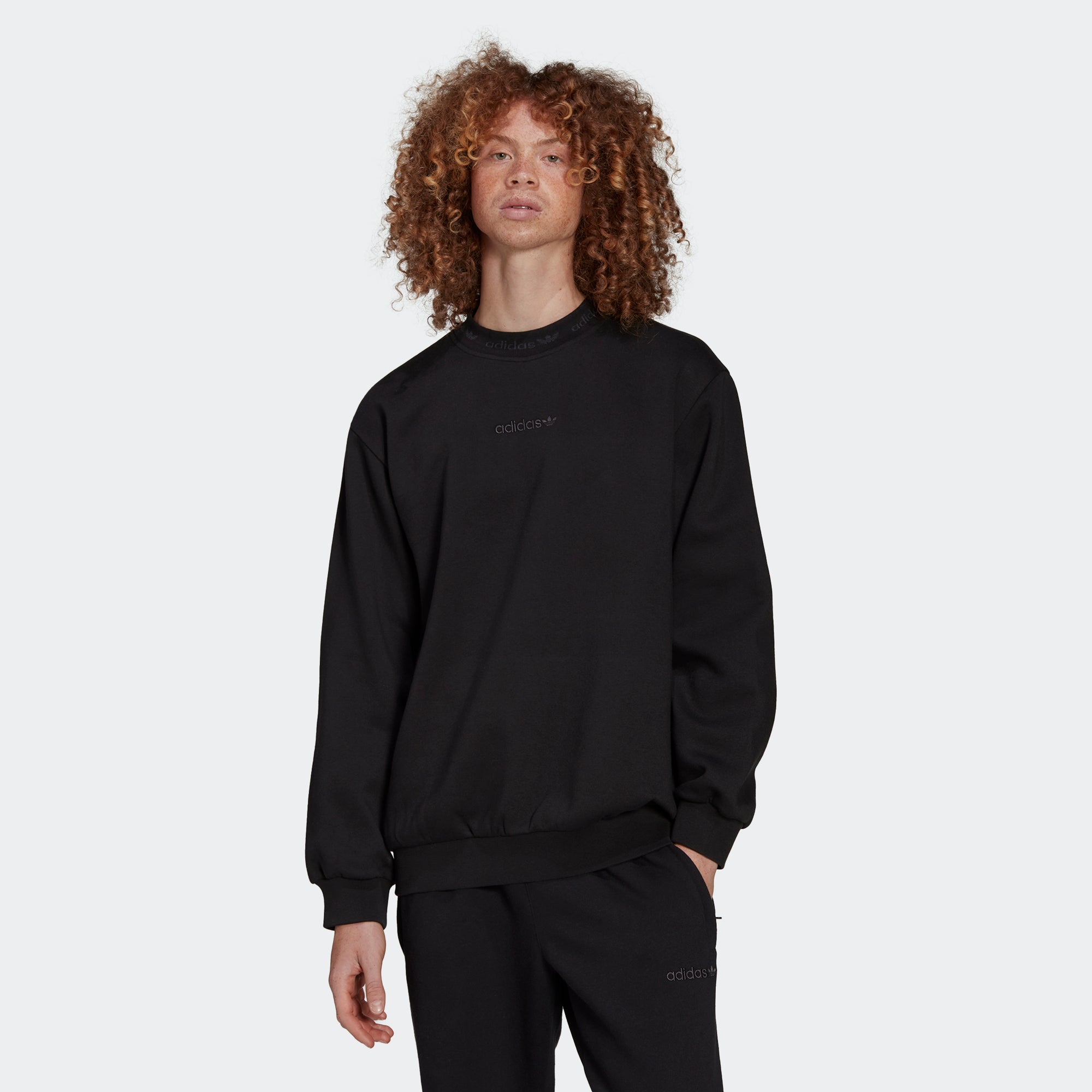 Men's adidas Originals Trefoil Linear Crew Sweatshirt Black