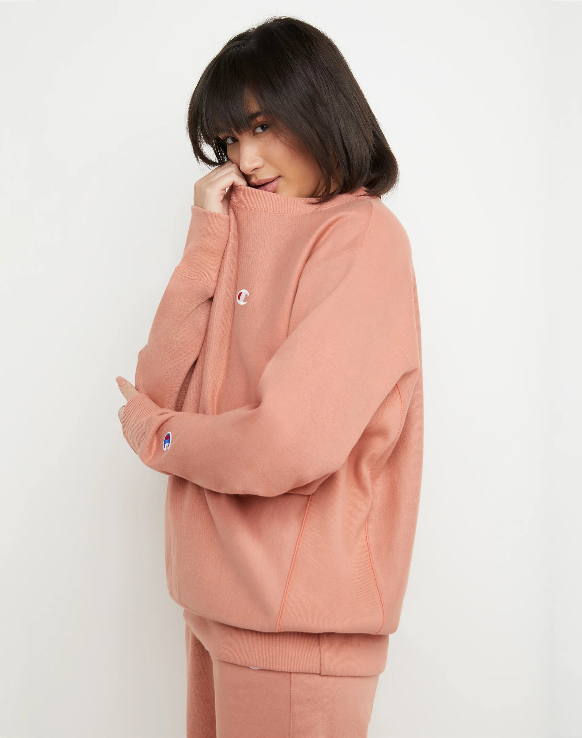 Women's Champion Reverse Weave Boyfriend Crew Timeless Coral