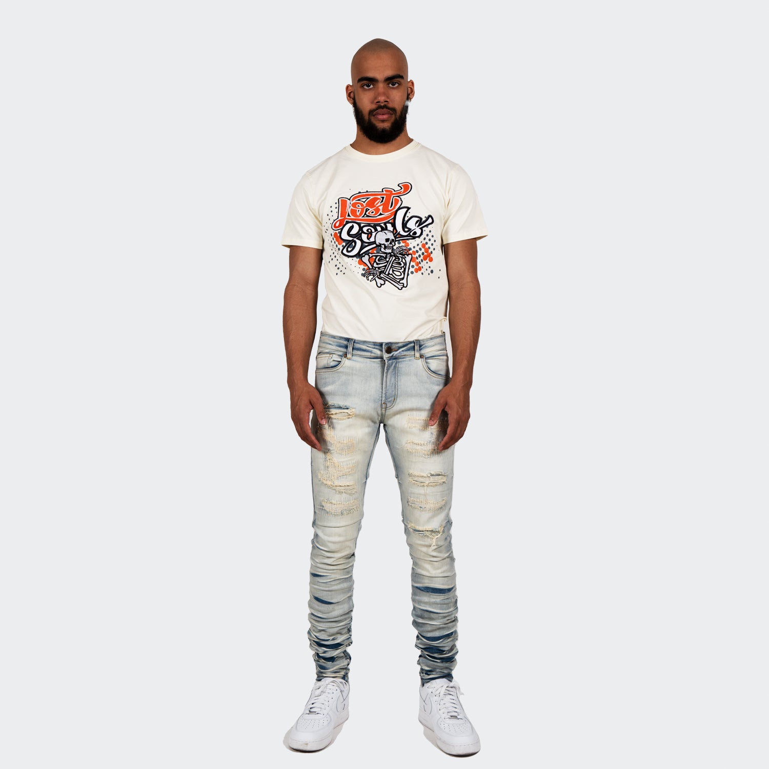 Men's TWO MILL TWENTY "Monroe" Skinny Fit Stacked Leg Denim Jeans Vintage