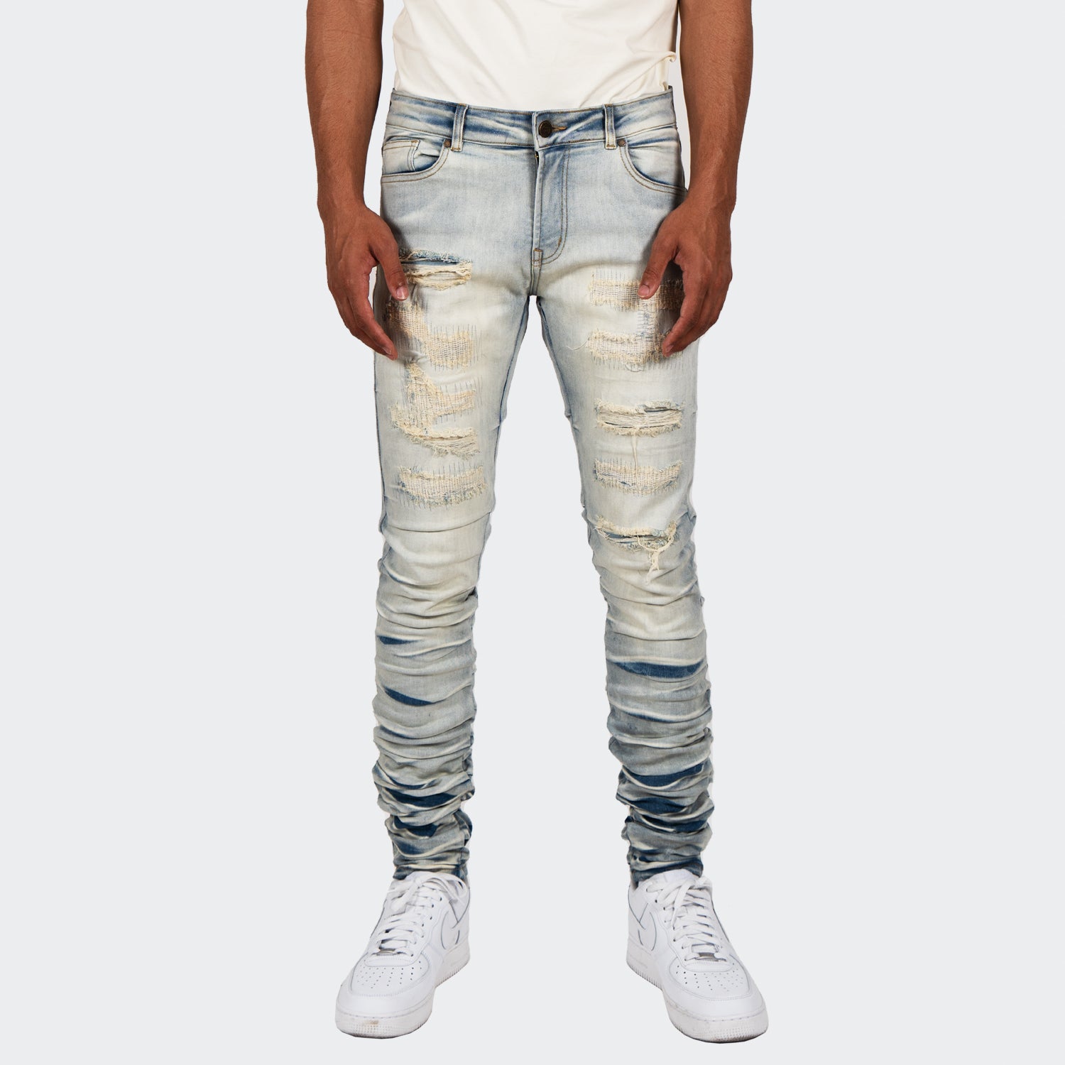 Men's TWO MILL TWENTY "Monroe" Skinny Fit Stacked Leg Denim Jeans Vintage