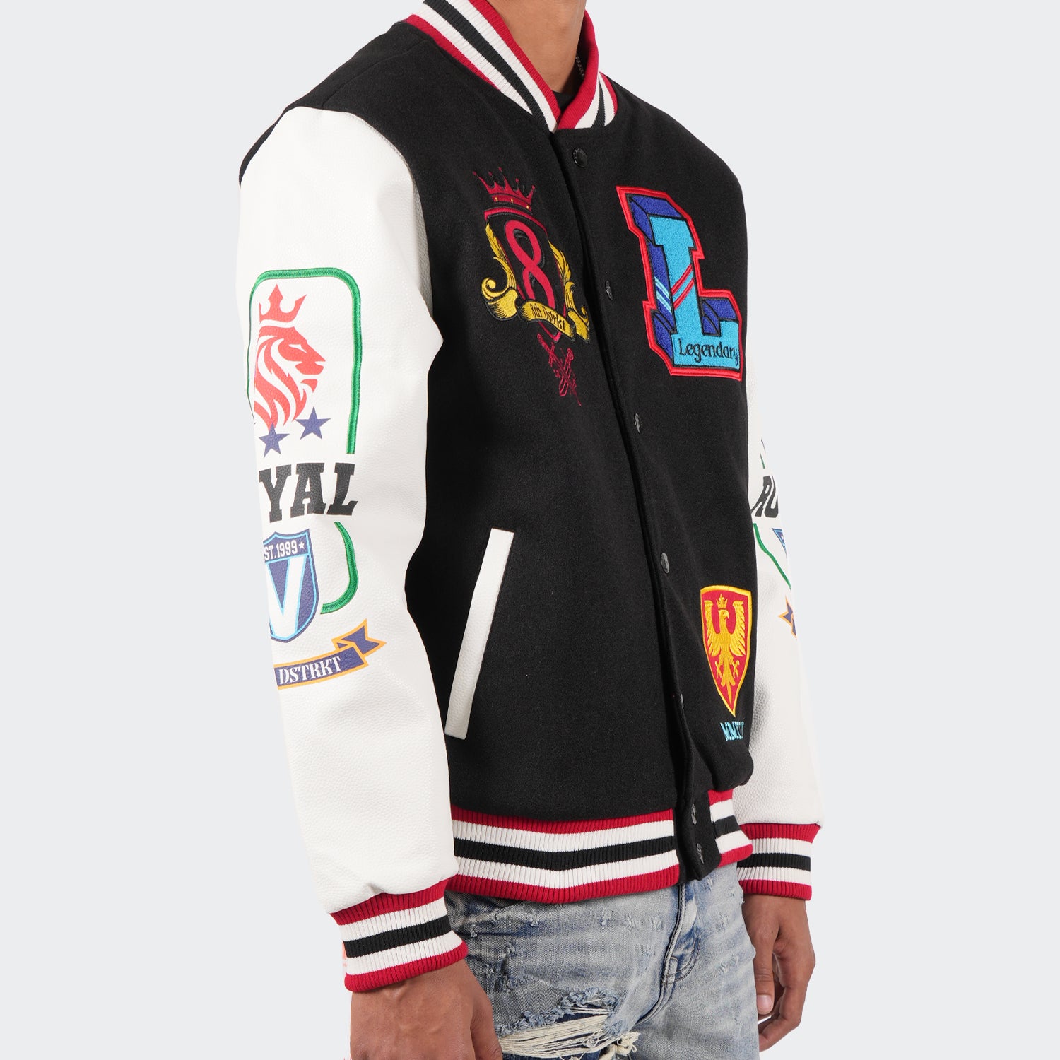 Men's TWO MILL TWENTY Legendary Lion Varsity Bomber Jacket Black