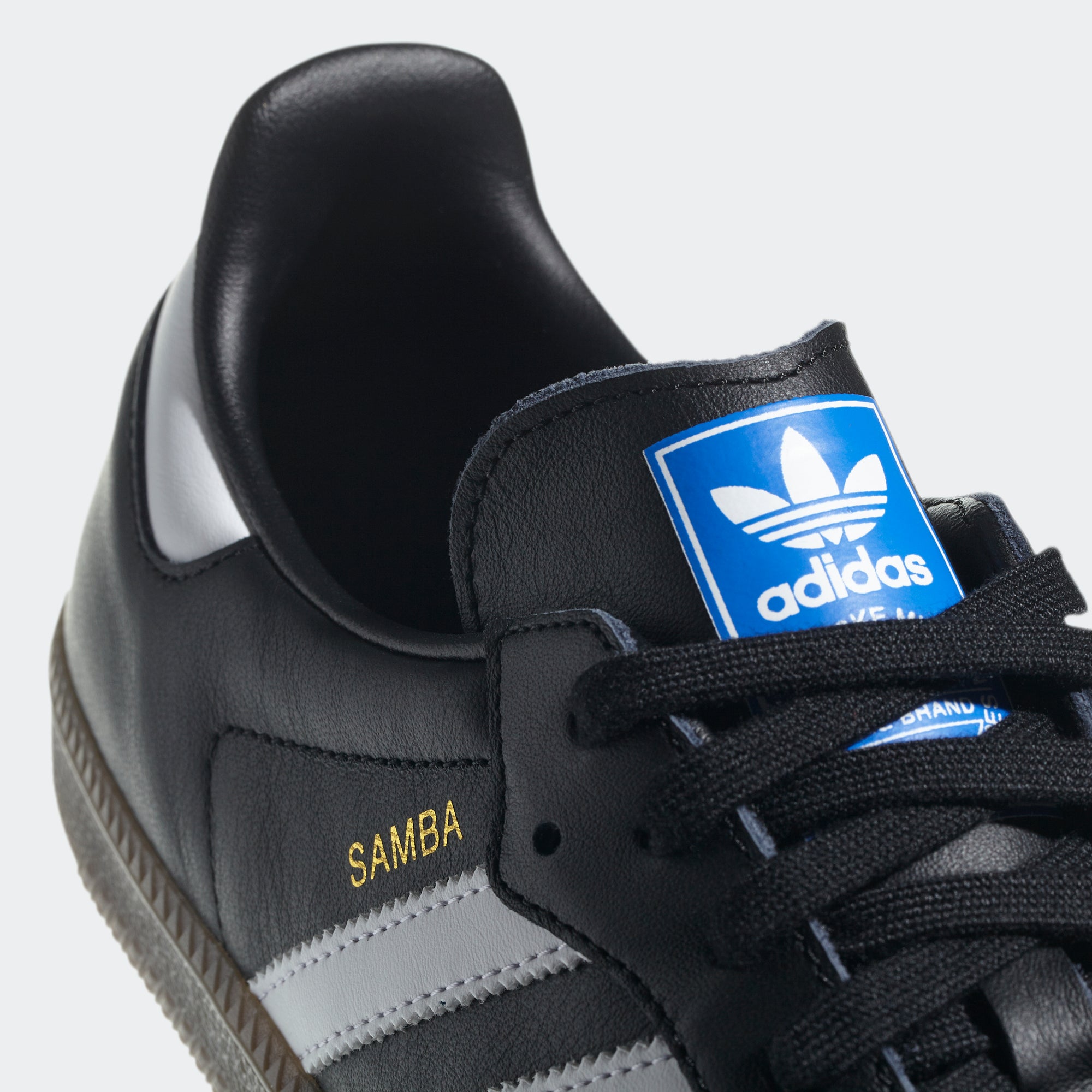 Men's adidas Originals Samba OG Shoes Black White B75807 | Chicago City Sports | detailed view of the tongue