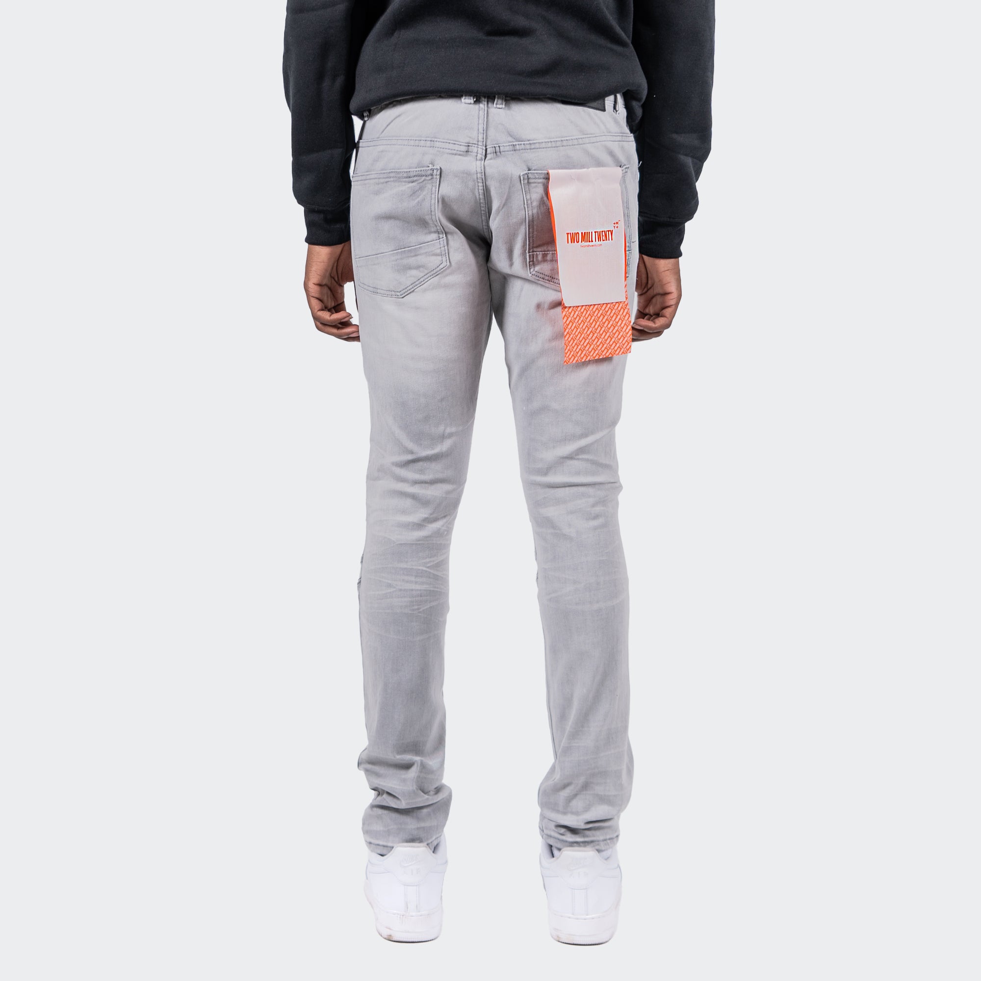 Men's TWO MILL TWENTY "Ballard" Two Tone Rip & Repair Skinny Fit Denim Moto Jeans Grey