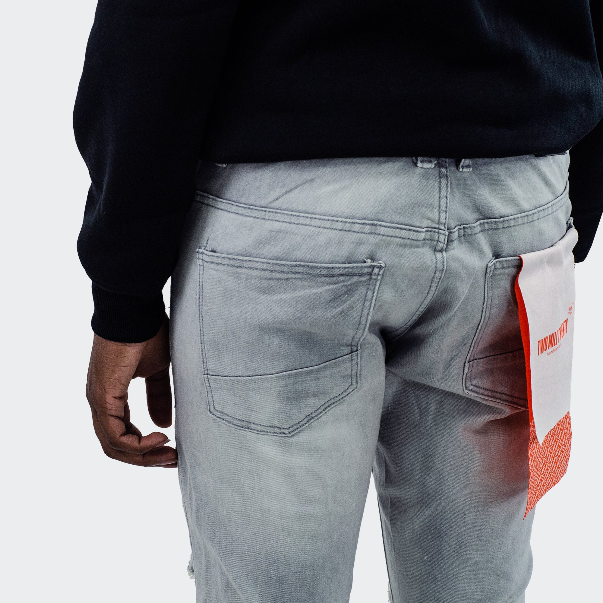 Men's TWO MILL TWENTY "Ballard" Two Tone Rip & Repair Skinny Fit Denim Moto Jeans Grey