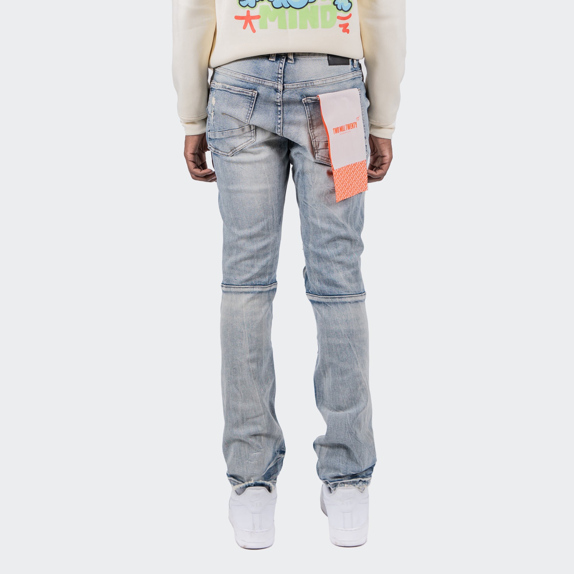 Men's TWO MILL TWENTY "Wrigley" Rip Torn Destroyed Skinny Denim Jeans Aspen Blue