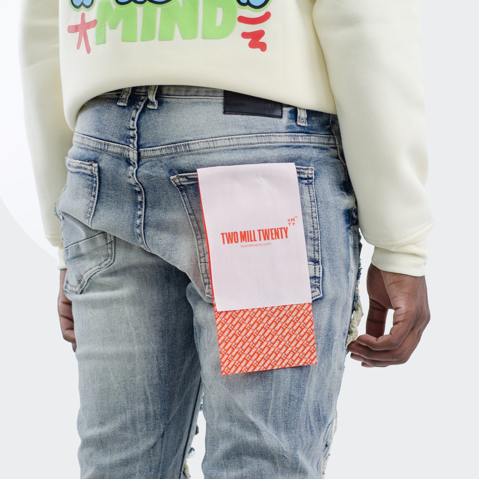 Men's TWO MILL TWENTY "Wrigley" Rip Torn Destroyed Skinny Denim Jeans Aspen Blue