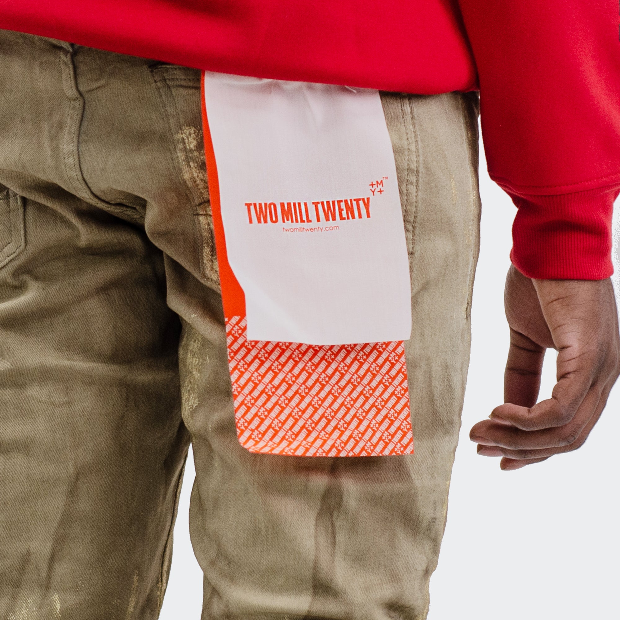 Men's TWO MILL TWENTY "Cicero" Distressed Paint Splatter Zip Knee Slim Fit Urban Moto Denim Jeans Hazelnut